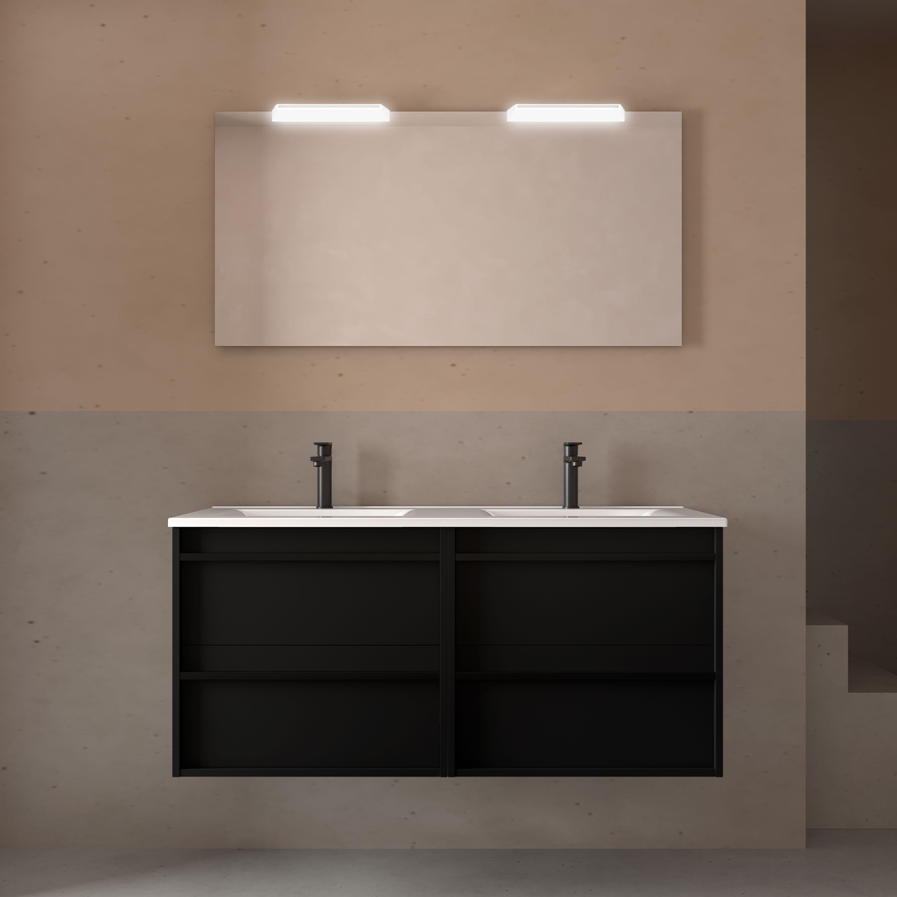 Badezimmermöbel ATTILA 1200 4 Schubladen BLACK SATIN + Waschtisch