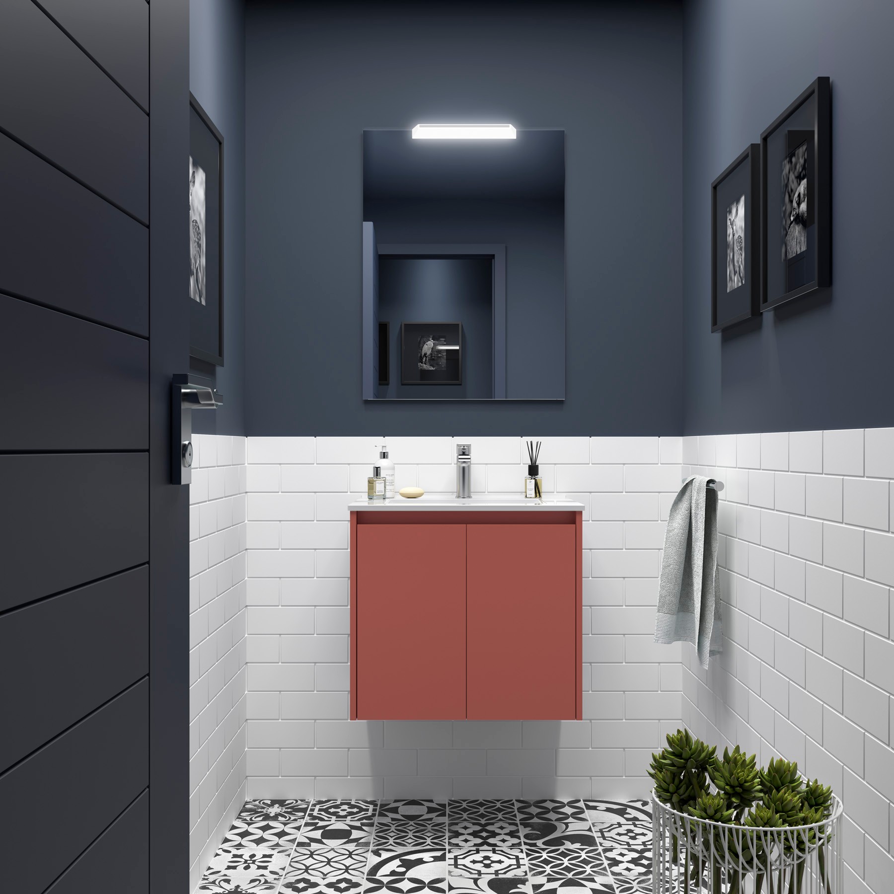 Badezimmermöbel NOJA 600 2 Türen RED SATIN + Waschtisch