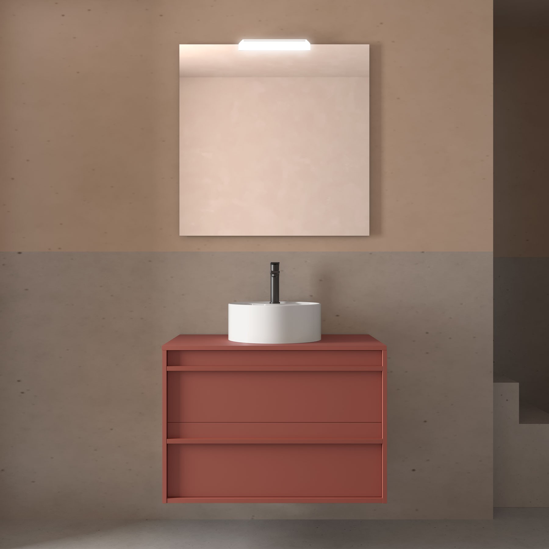 Badezimmermöbel ATTILA 800 2 Schubladen RED SATIN + Waschtisch-Platte