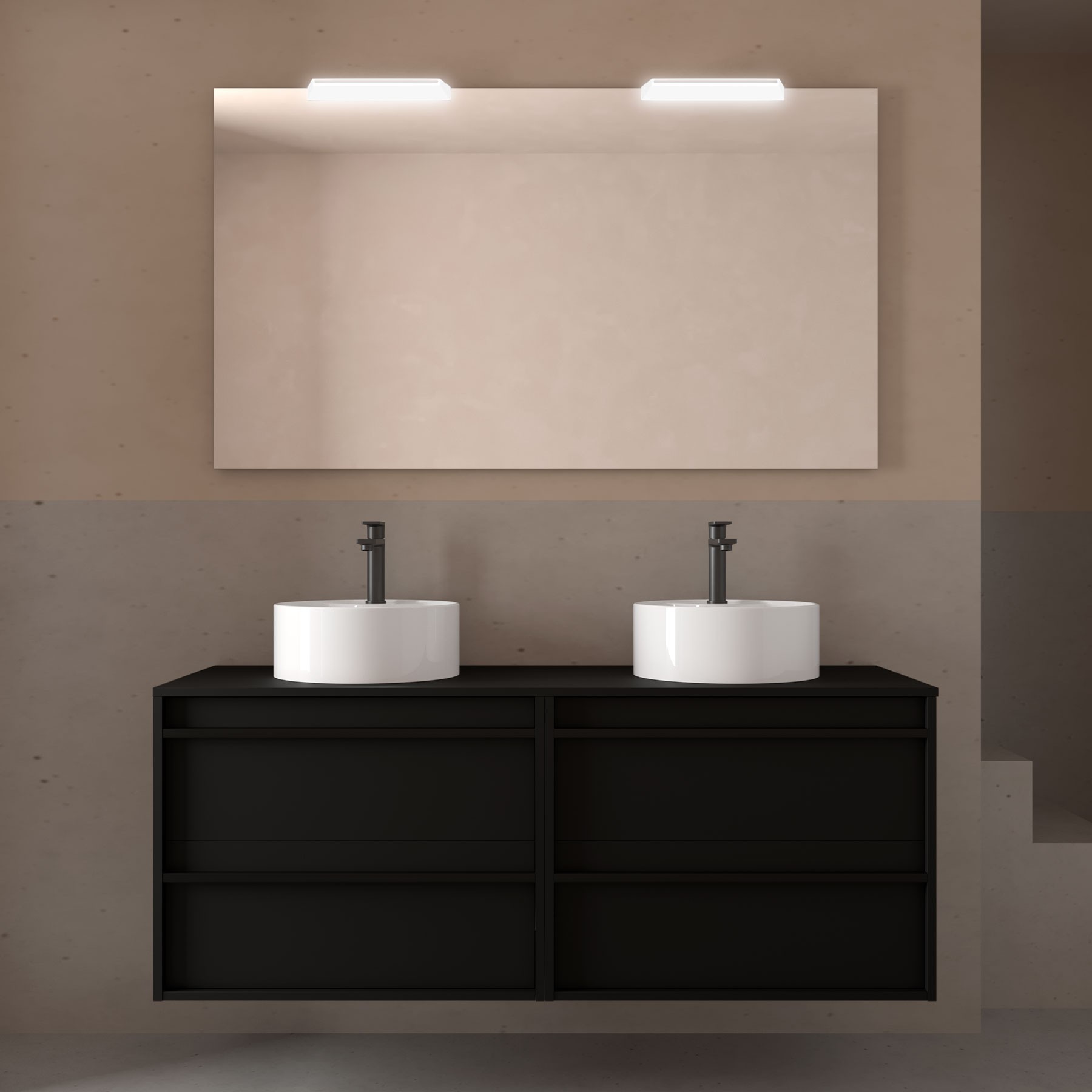 Badezimmermöbel ATTILA 1400 4 Schubladen BLACK SATIN + Waschtisch-Platte