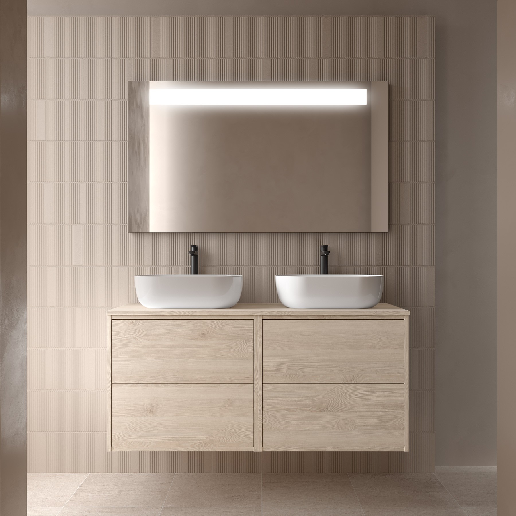 Badezimmermöbel OPTIMUS 1200 NATURAL + Waschtisch-Platte