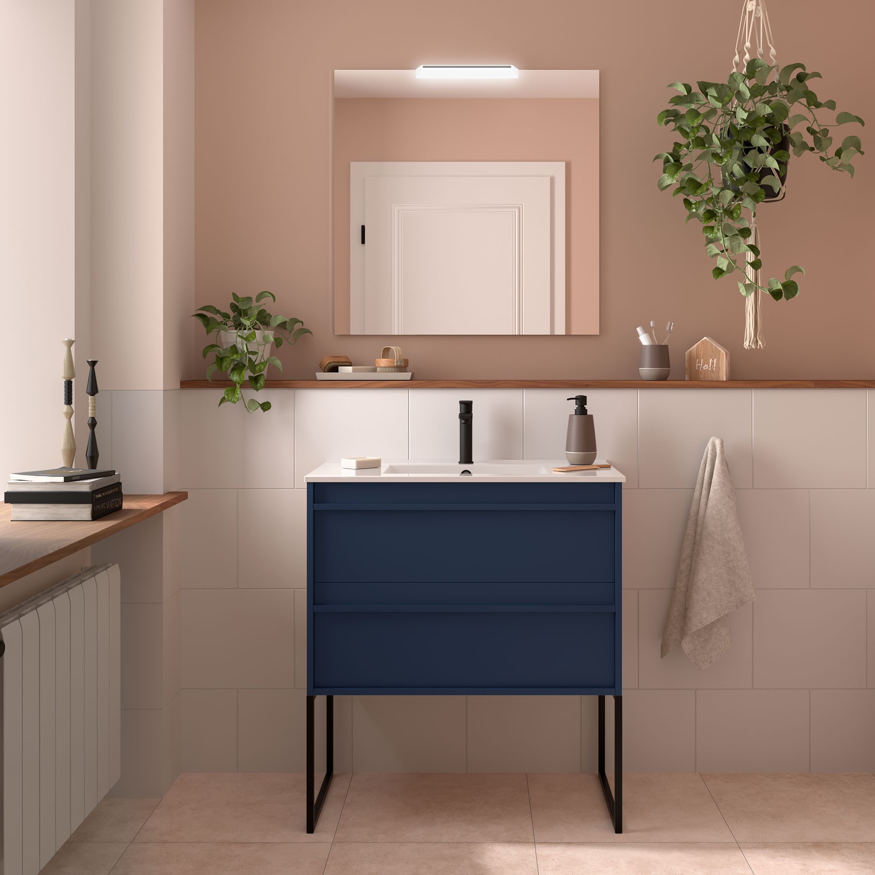Badezimmermöbel ATTILA 800 2 Schubladen BLUE SATIN + Waschtisch
