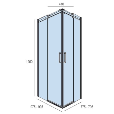 Duschabtrennung HELSINKI Eckmit 2T und 2F Brilho Transparente 775 x 975 x 1950 mm