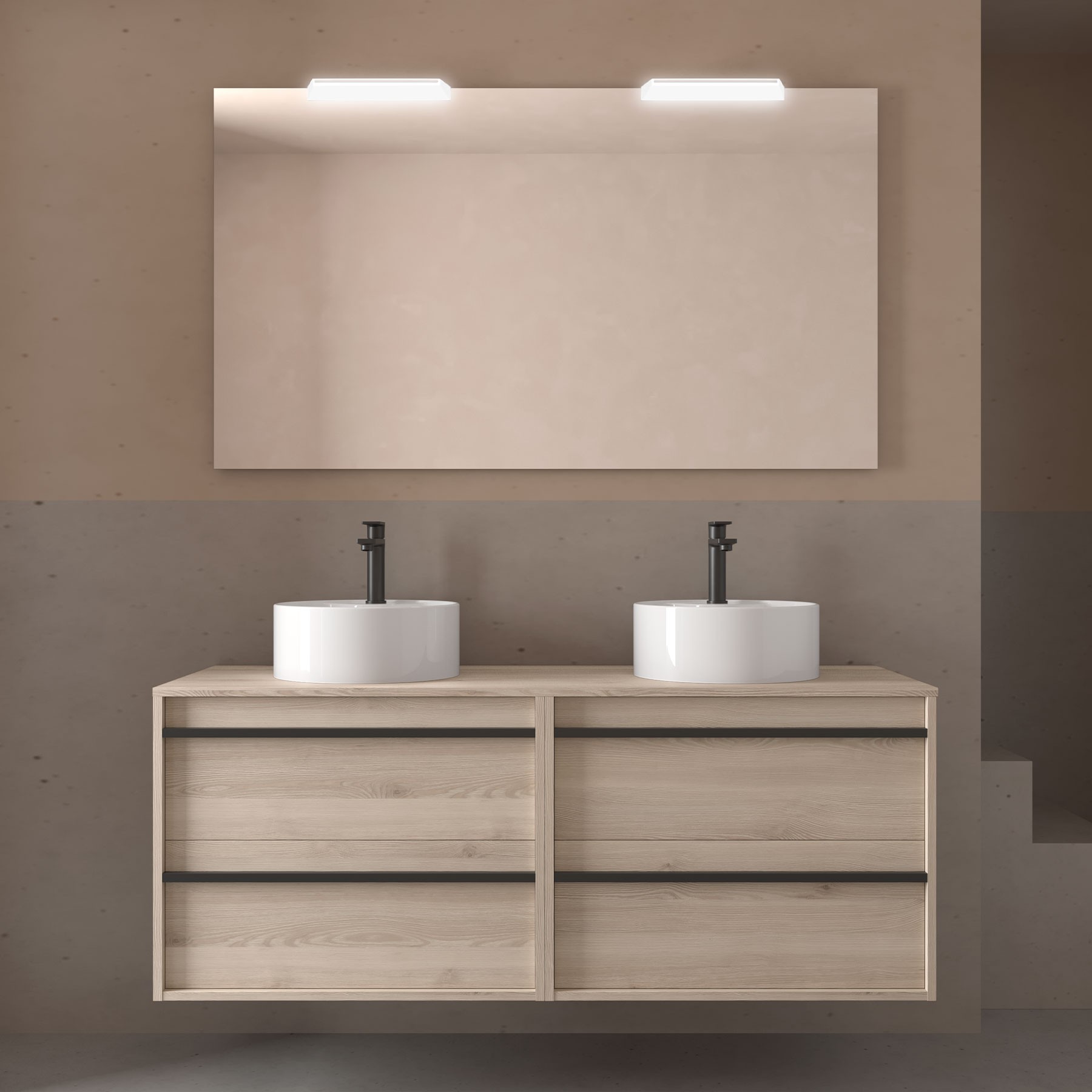 Badezimmermöbel ATTILA 1400 4 Schubladen NATURAL + Waschtisch-Platte