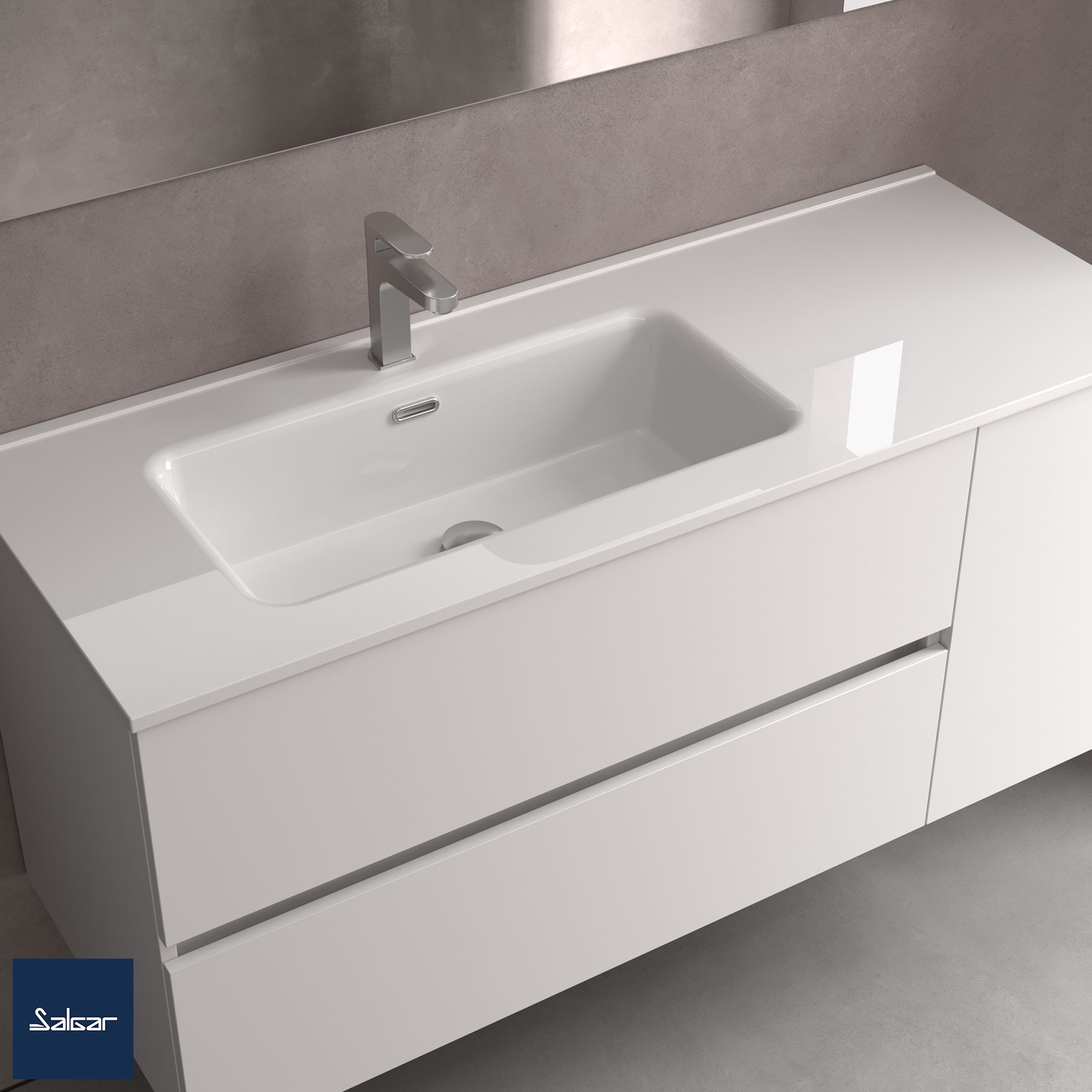 Waschtisch CONSTANZA 1000 Schrankelement rechts ohne Siphon und Clickerabfluss, für Schrank 700 PORZELLAN WEIß 1010 x 20 x 460 mm