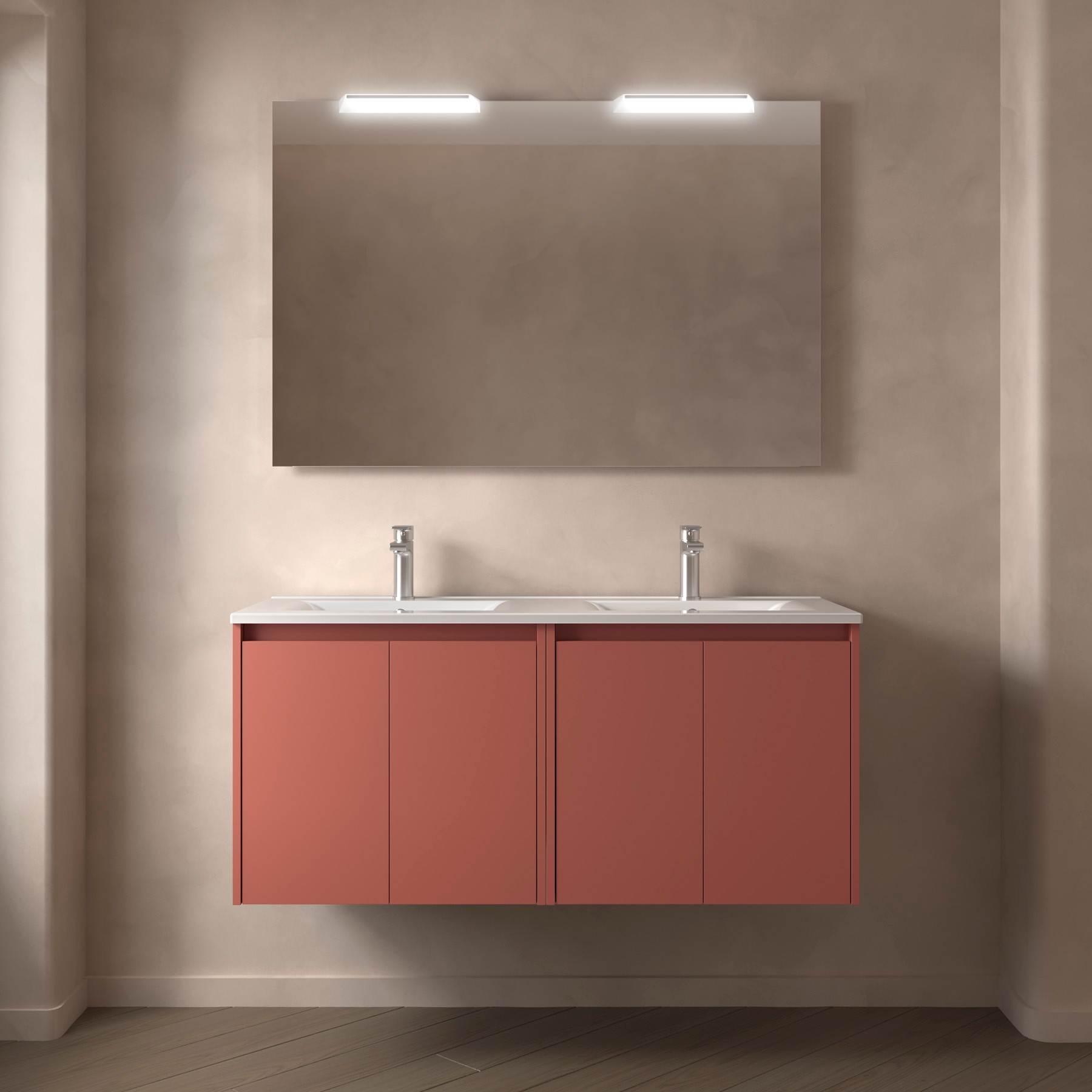 Badezimmermöbel NOJA 1200 4 Türen RED SATIN + Waschtisch