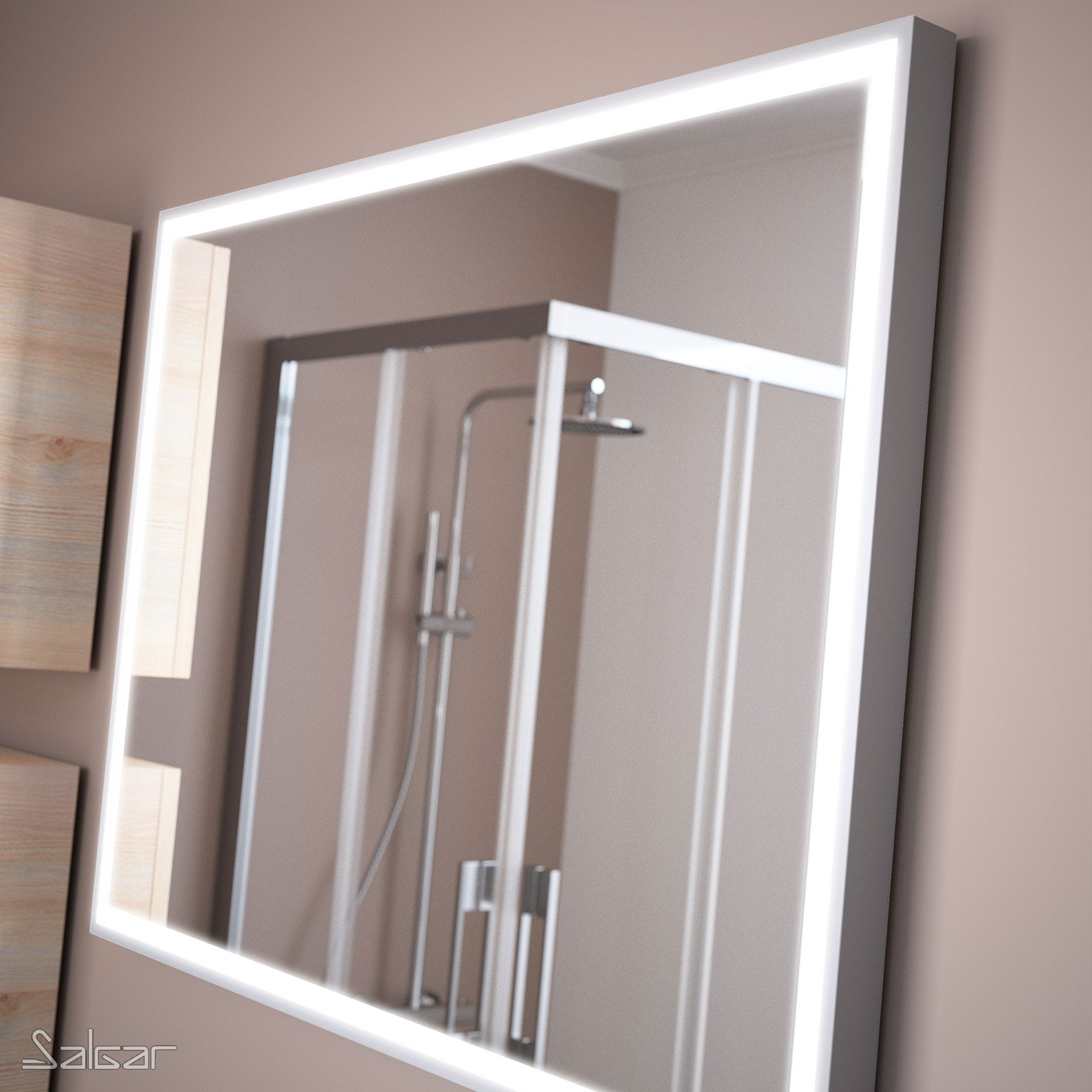 Spiegel ROMA 1000 horizontal/vertikal mit weiß mit Alu-Rahmen, mit LED-Licht (10,8W/m - 5500ºK.) IP 24 1000 x 600 mm