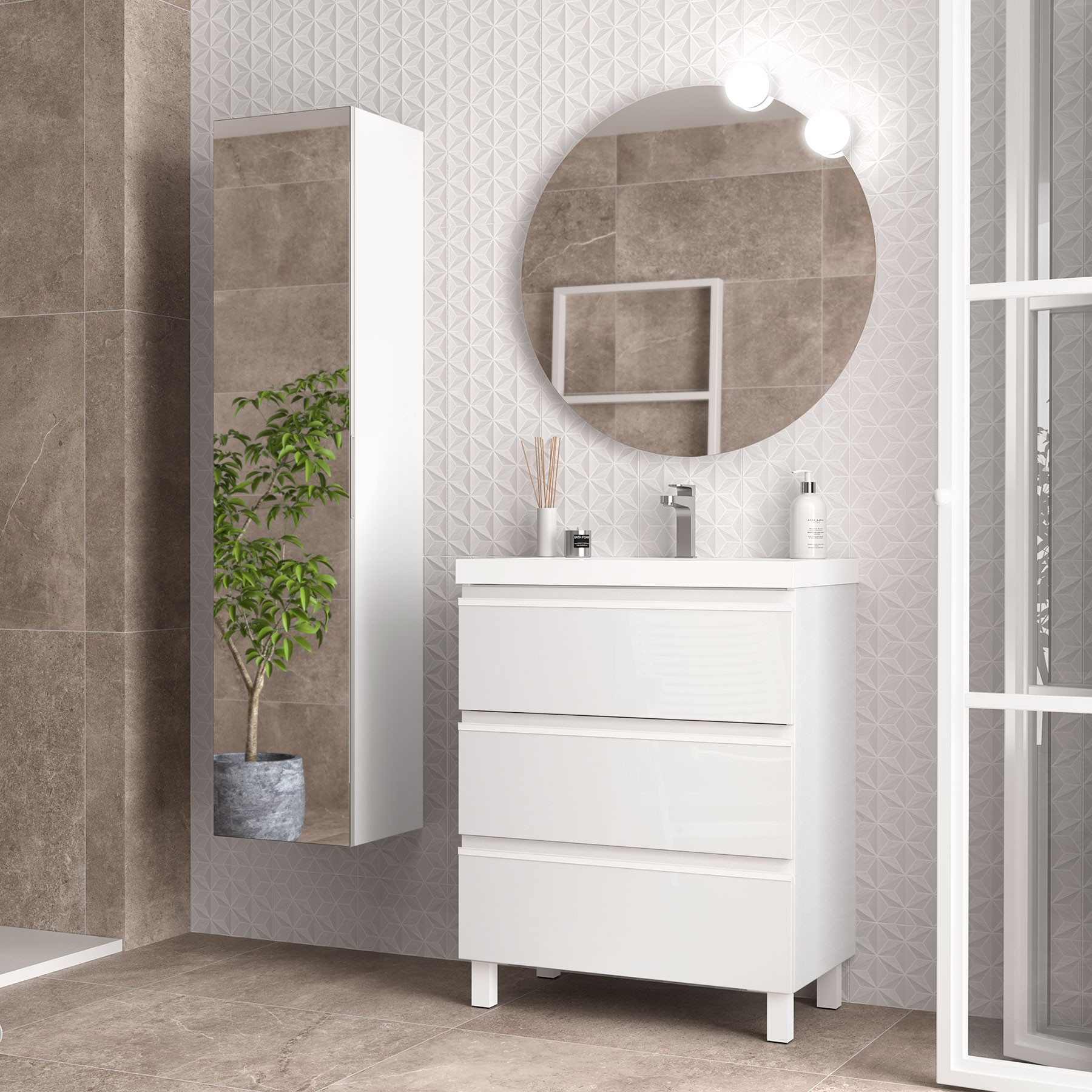 Schrank SPIRIT 700 3 Metallauszug mit Softeinzug WHITE COTTON 697 x 810 x 450 mm