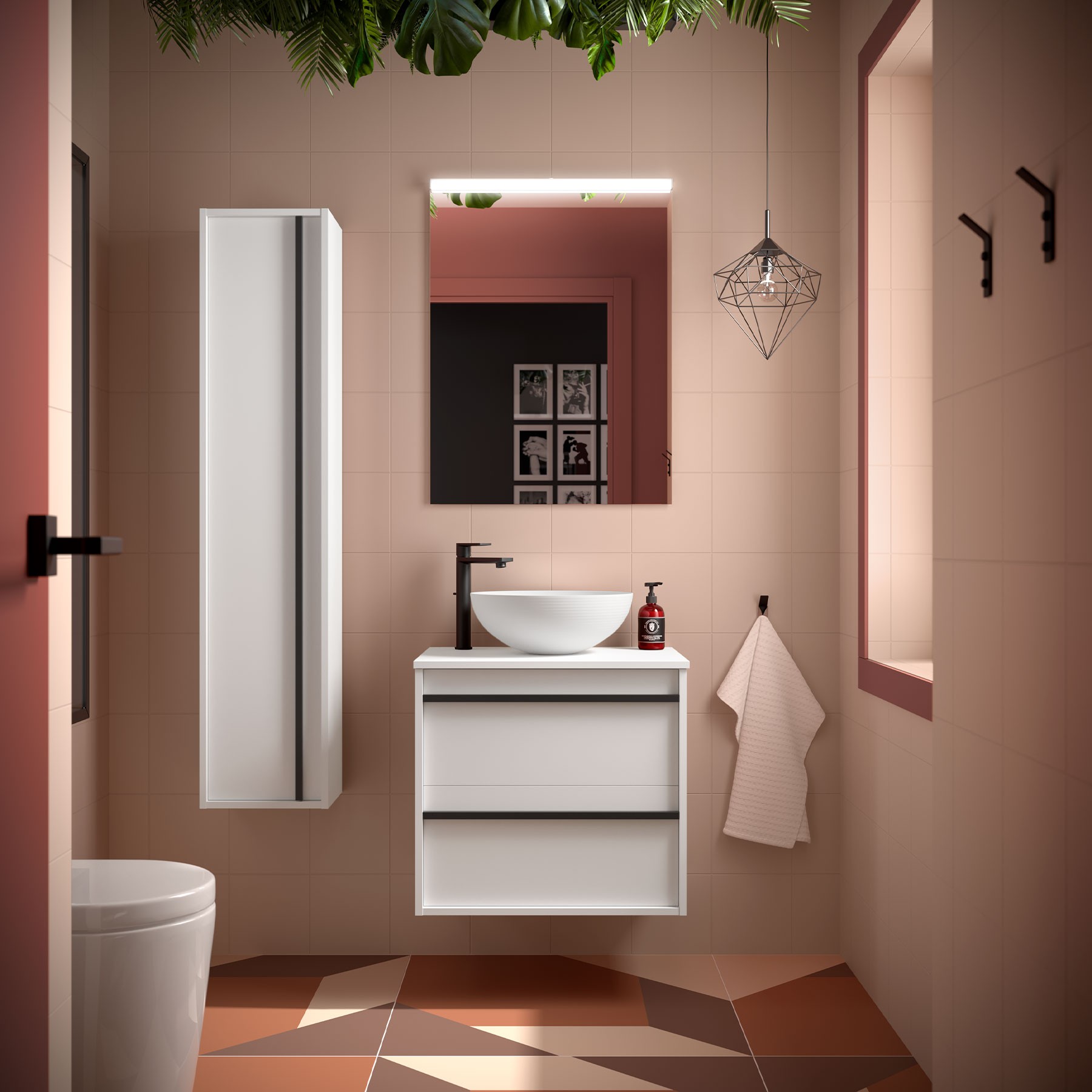 Badezimmermöbel ATTILA 600 2 Schubladen WHITE SATIN + Waschtisch-Platte