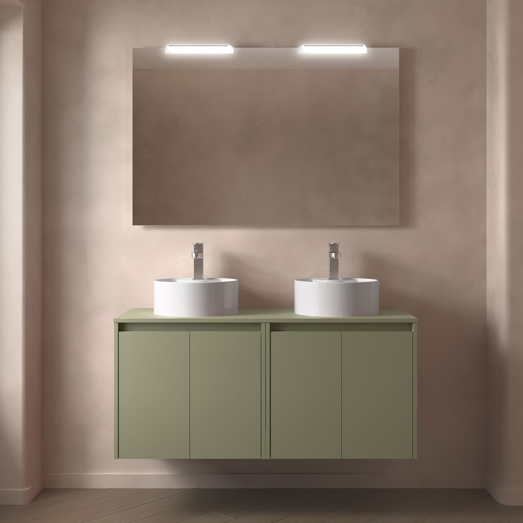 Badezimmermöbel NOJA 1200 4 Türen GREEN SATIN + Waschtisch-Platte