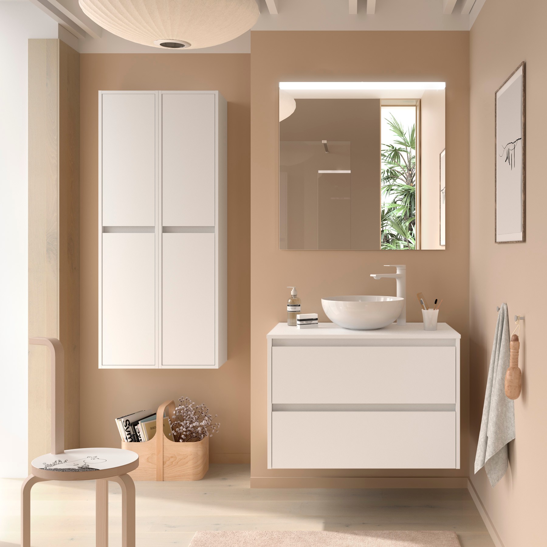 Badezimmermöbel NOJA 1000 2 Schubladen WHITE SATIN + Waschtisch-Platte