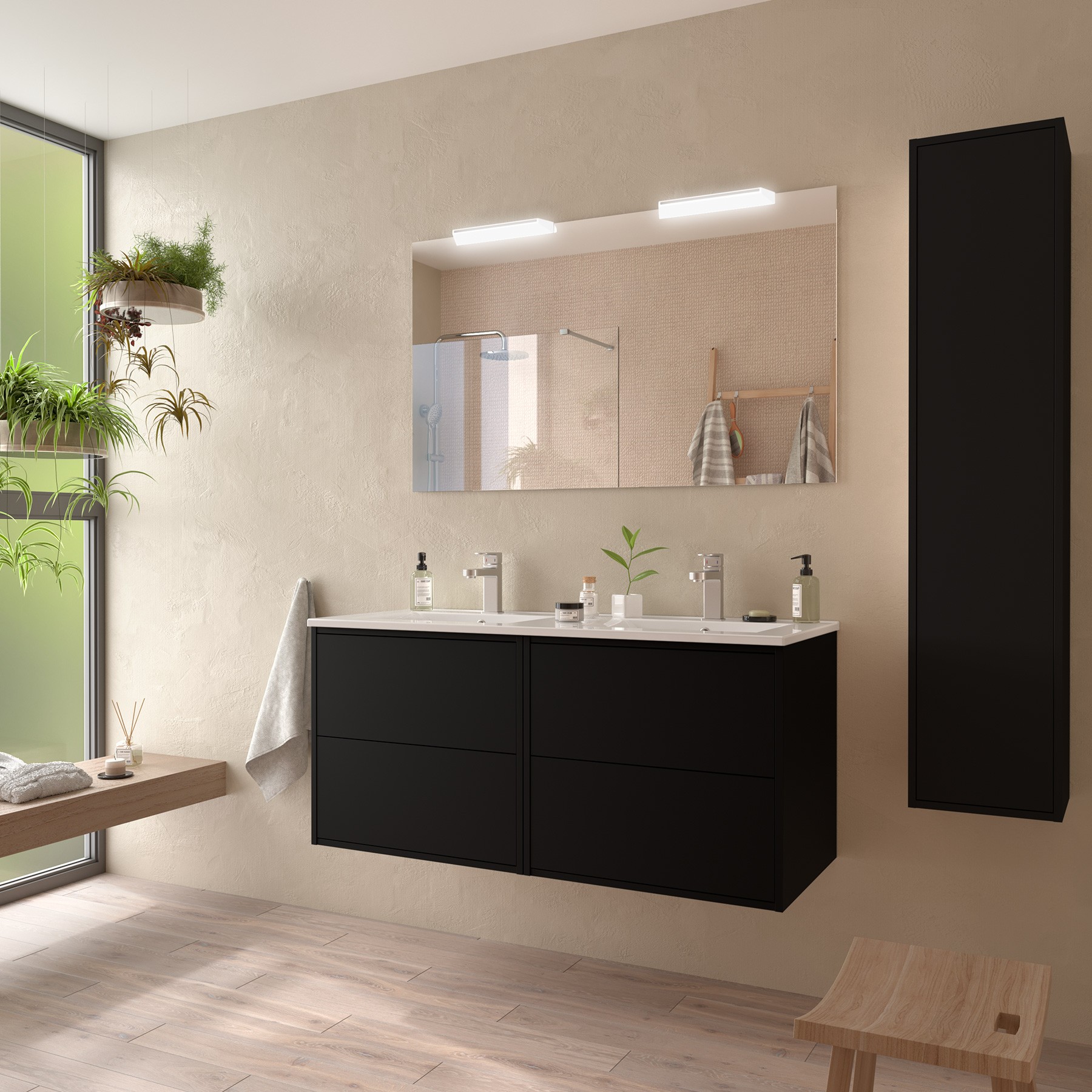 Badezimmermöbel OPTIMUS 1200 BLACK SATIN + Waschtisch