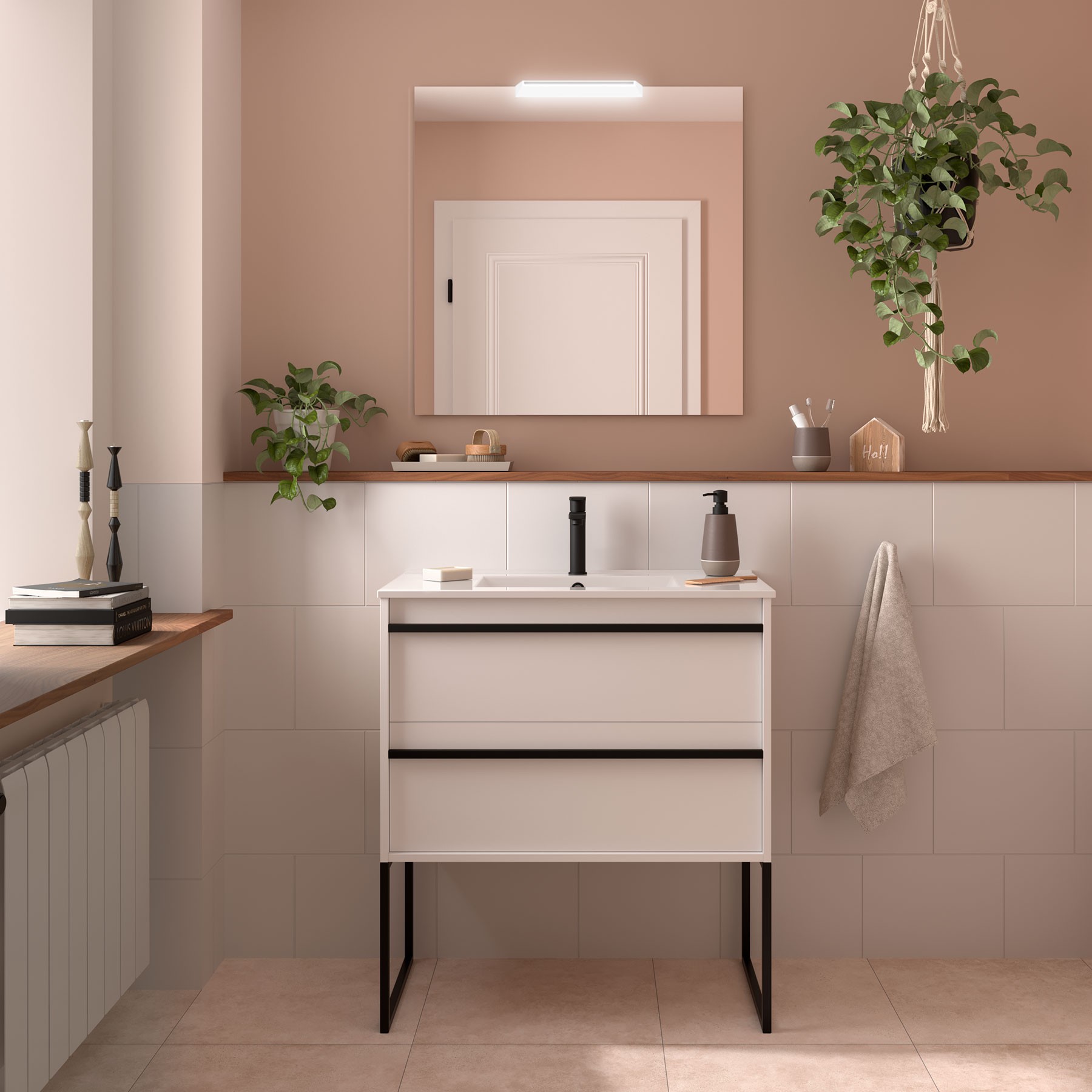 Badezimmermöbel ATTILA 800 2 Schubladen WHITE SATIN + Waschtisch