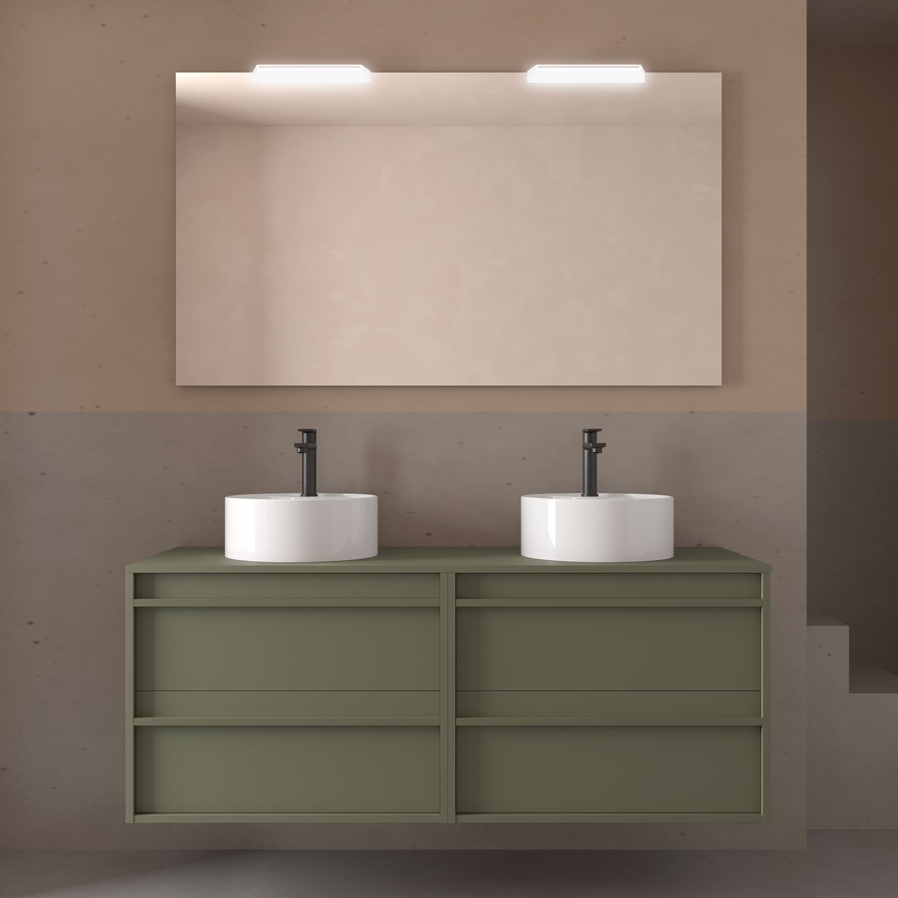 Badezimmermöbel ATTILA 1400 4 Schubladen GREEN SATIN + Waschtisch-Platte