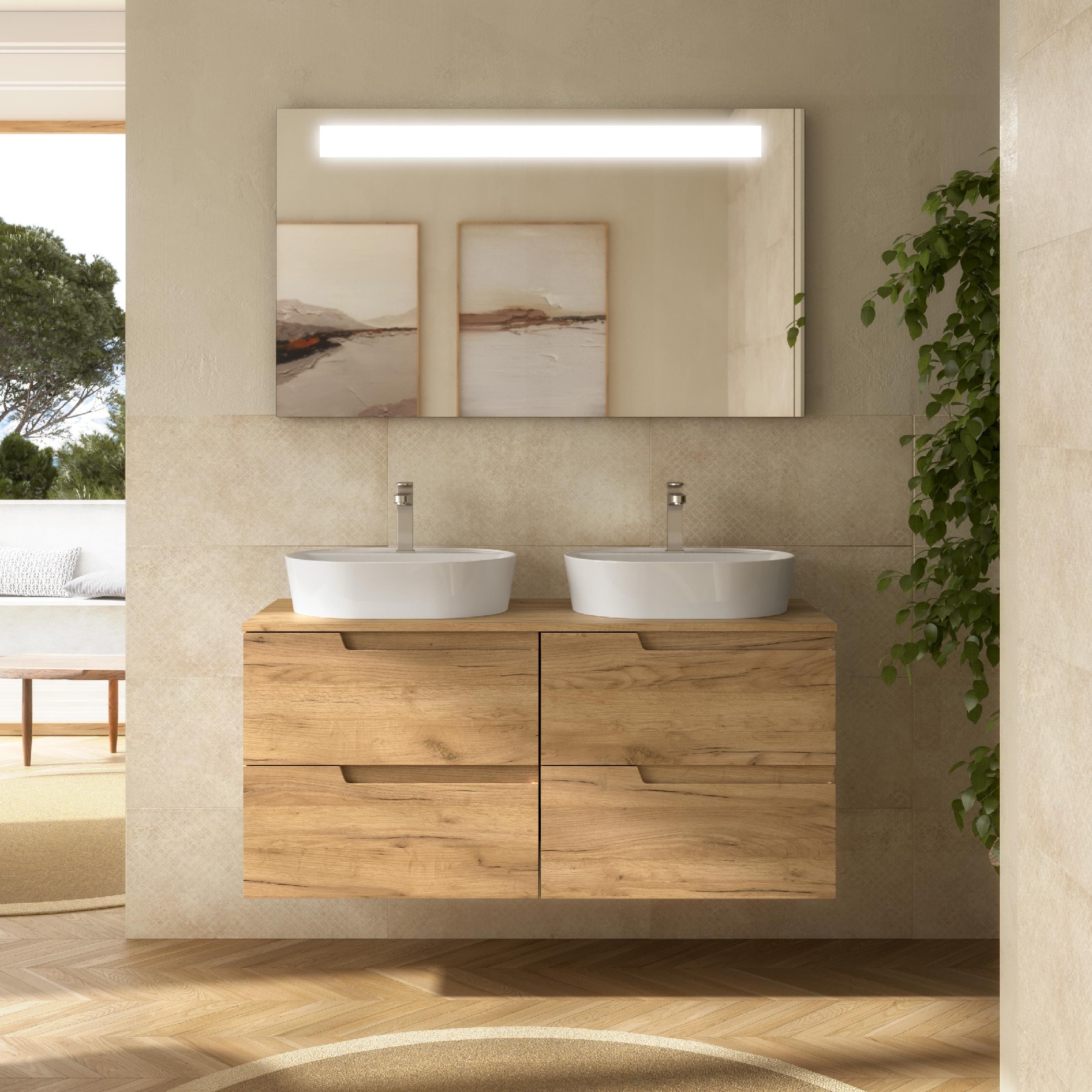 Badezimmermöbel VIMA 1200 EICHE AFRIKA + Waschtisch-Platte