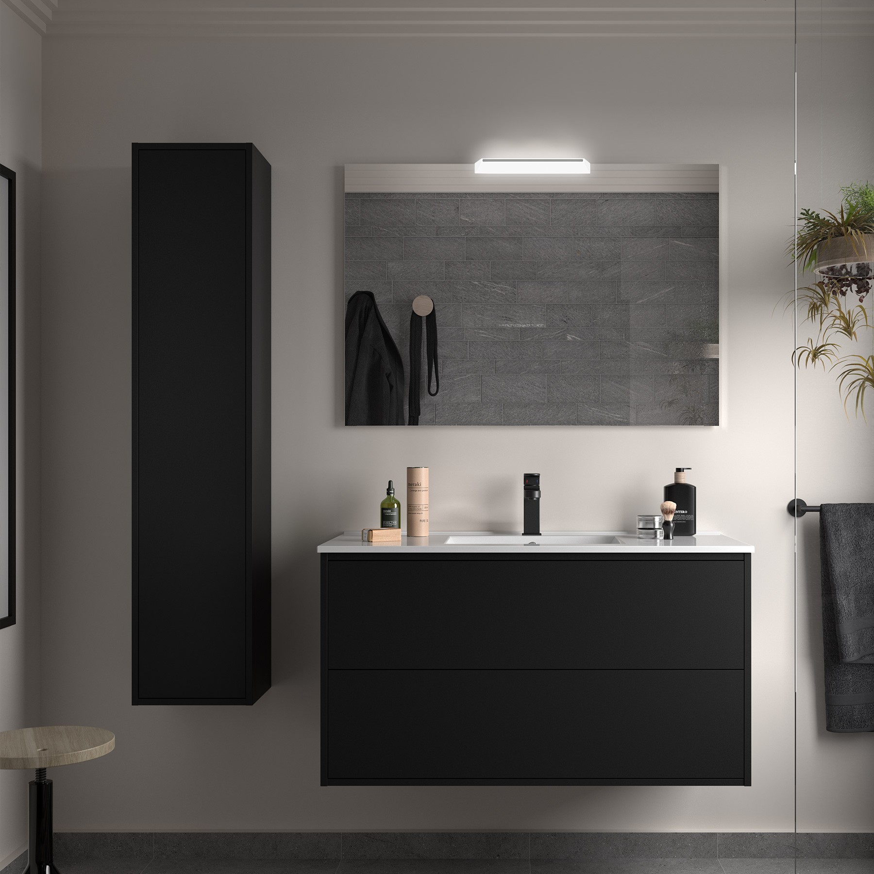 Badezimmermöbel OPTIMUS 1000 BLACK SATIN + Waschtisch