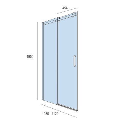 Duschabtrennung HELSINKI Vorderfront mit 1T und 1F Brilho Transparente 1080 - 1120 x 1950 mm