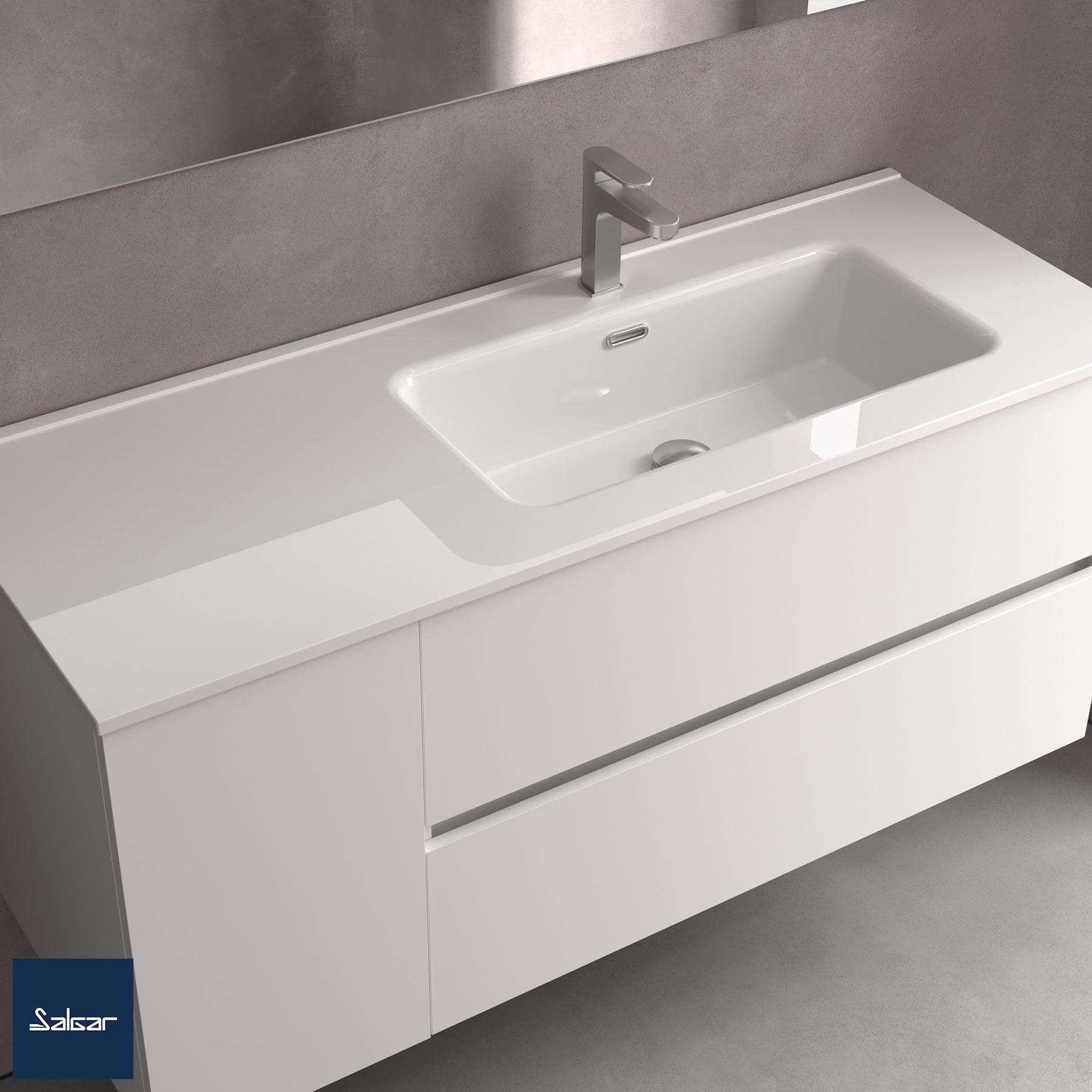 Waschtisch CONSTANZA 1200 Schrankelement links ohne Siphon und Clickerabfluss, für Schrank 900 PORZELLAN WEIß 1210 x 20 x 460 mm