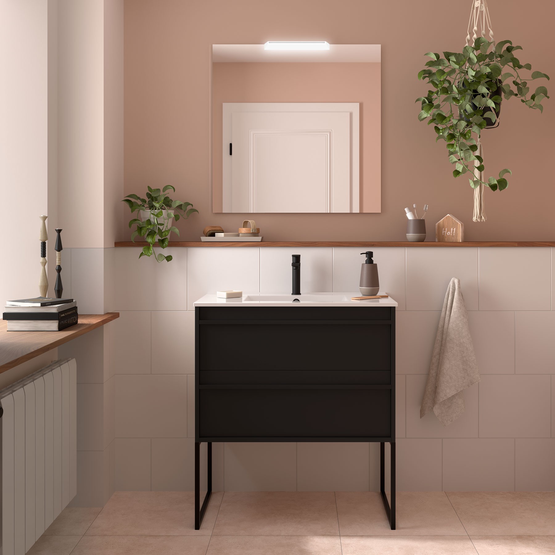 Badezimmermöbel ATTILA 800 2 Schubladen BLACK SATIN + Waschtisch