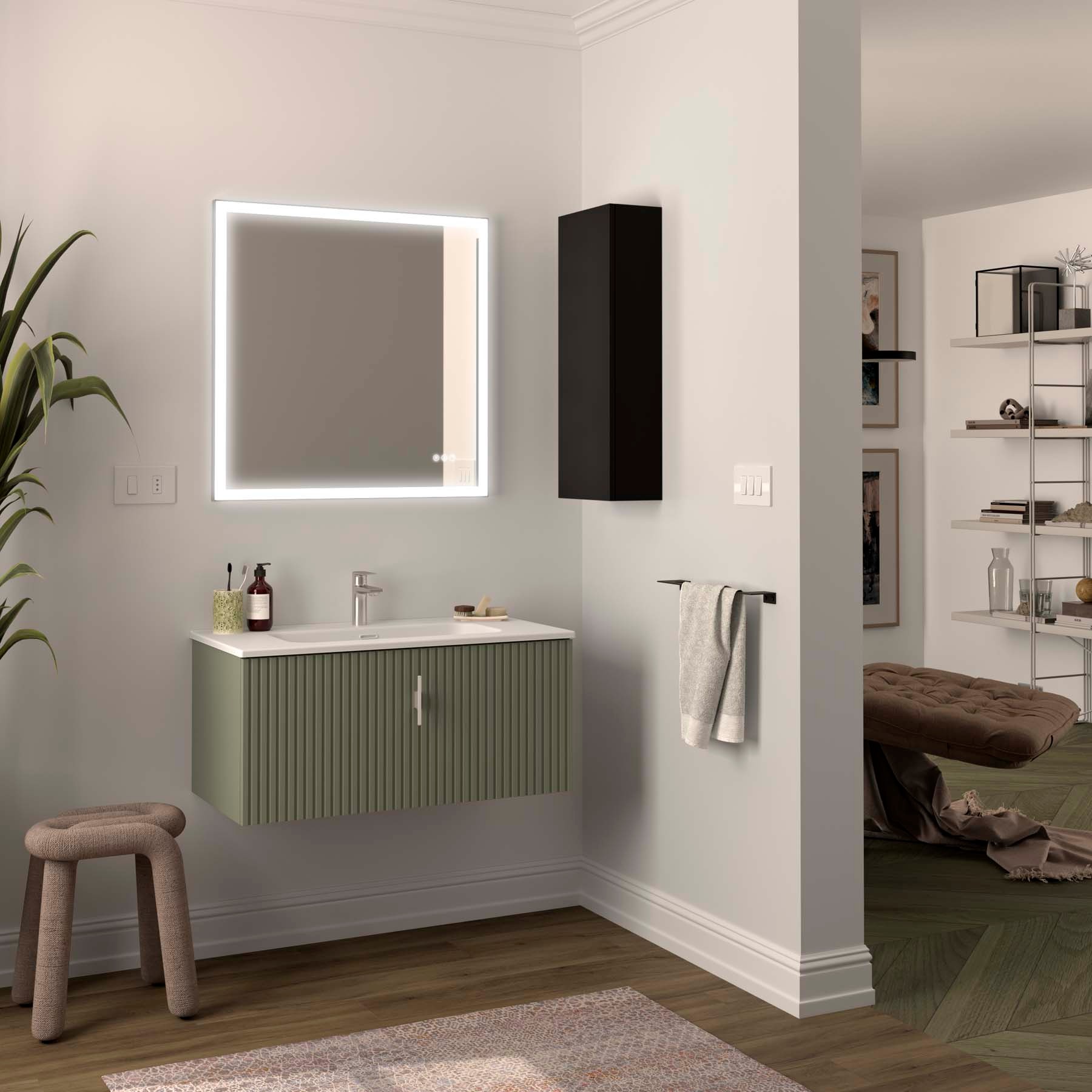 Schrank wandhängend BIBA 900 1 Metallschublade und versteckter Schublade GREEN FOREST 897 x 405 x 450 mm