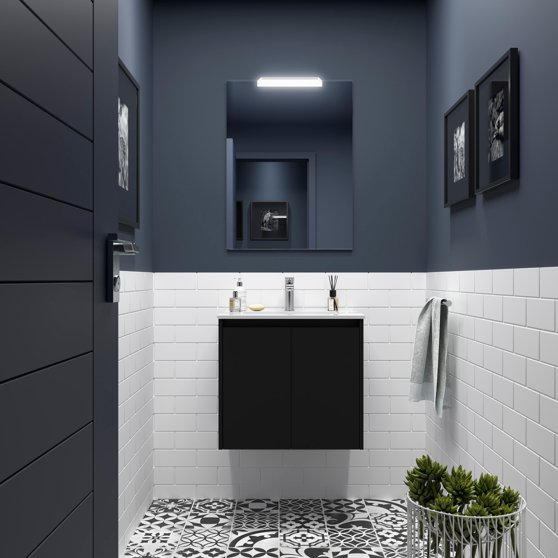 Badezimmermöbel NOJA 600 2 Türen BLACK SATIN + Waschtisch