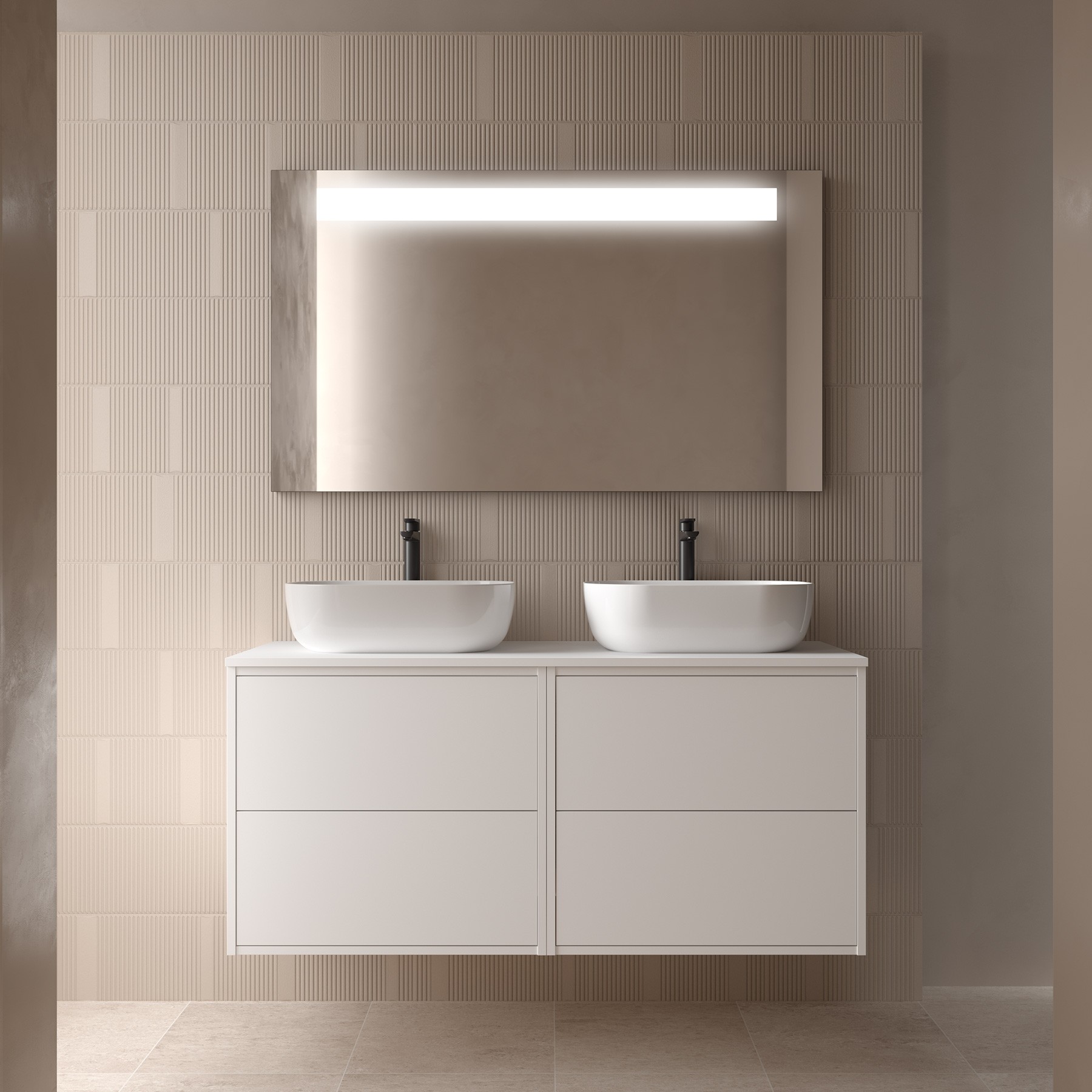 Badezimmermöbel OPTIMUS 1200 WHITE SATIN + Waschtisch-Platte