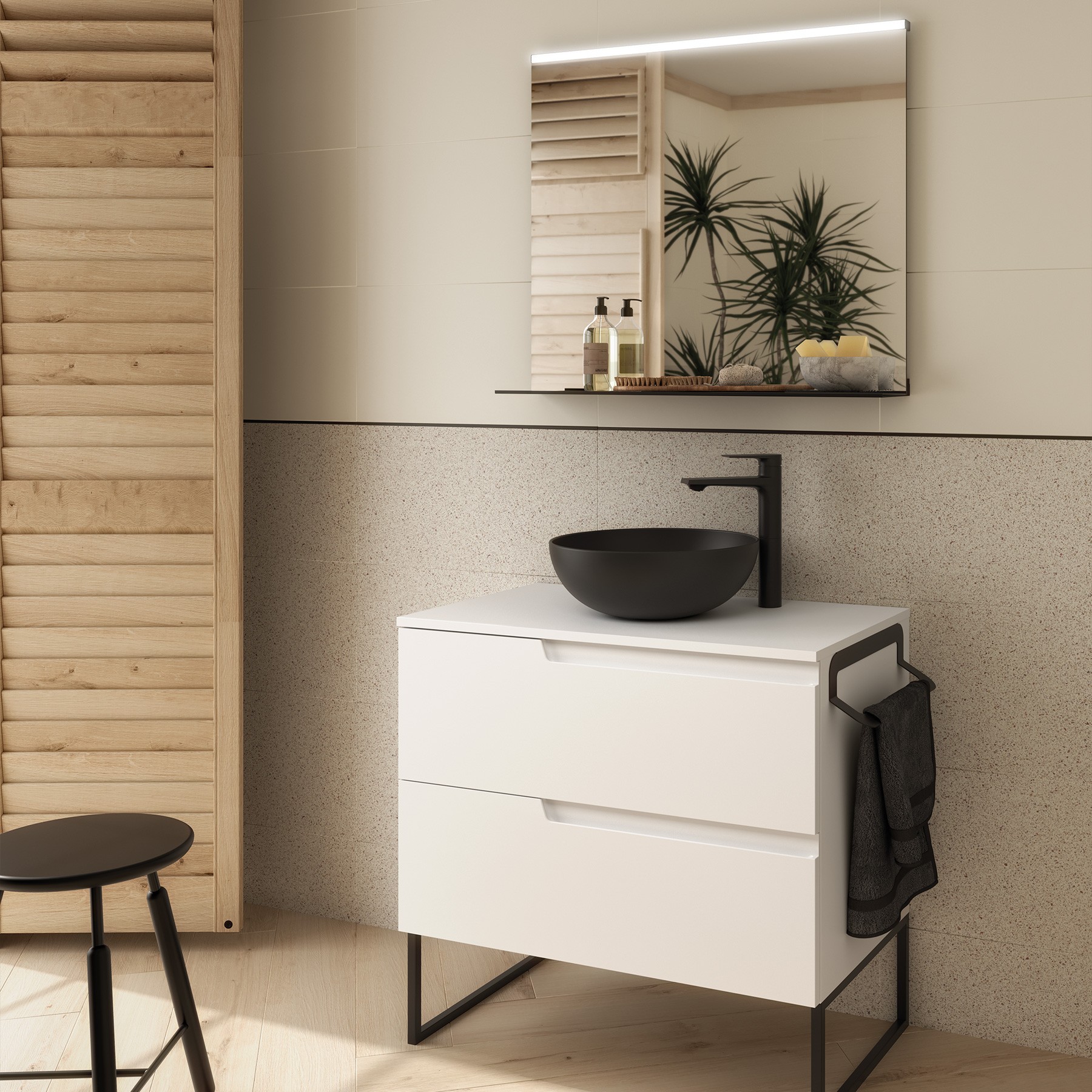 Badezimmermöbel VIMA 800 WHITE SATIN + Waschtisch-Platte