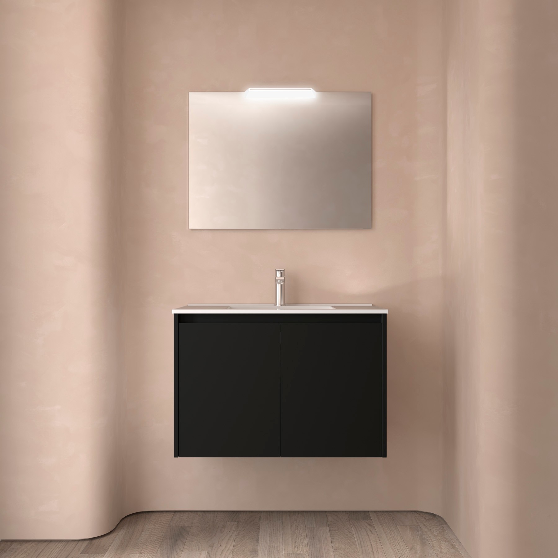 Badezimmermöbel NOJA 800 2 Türen BLACK SATIN + Waschtisch