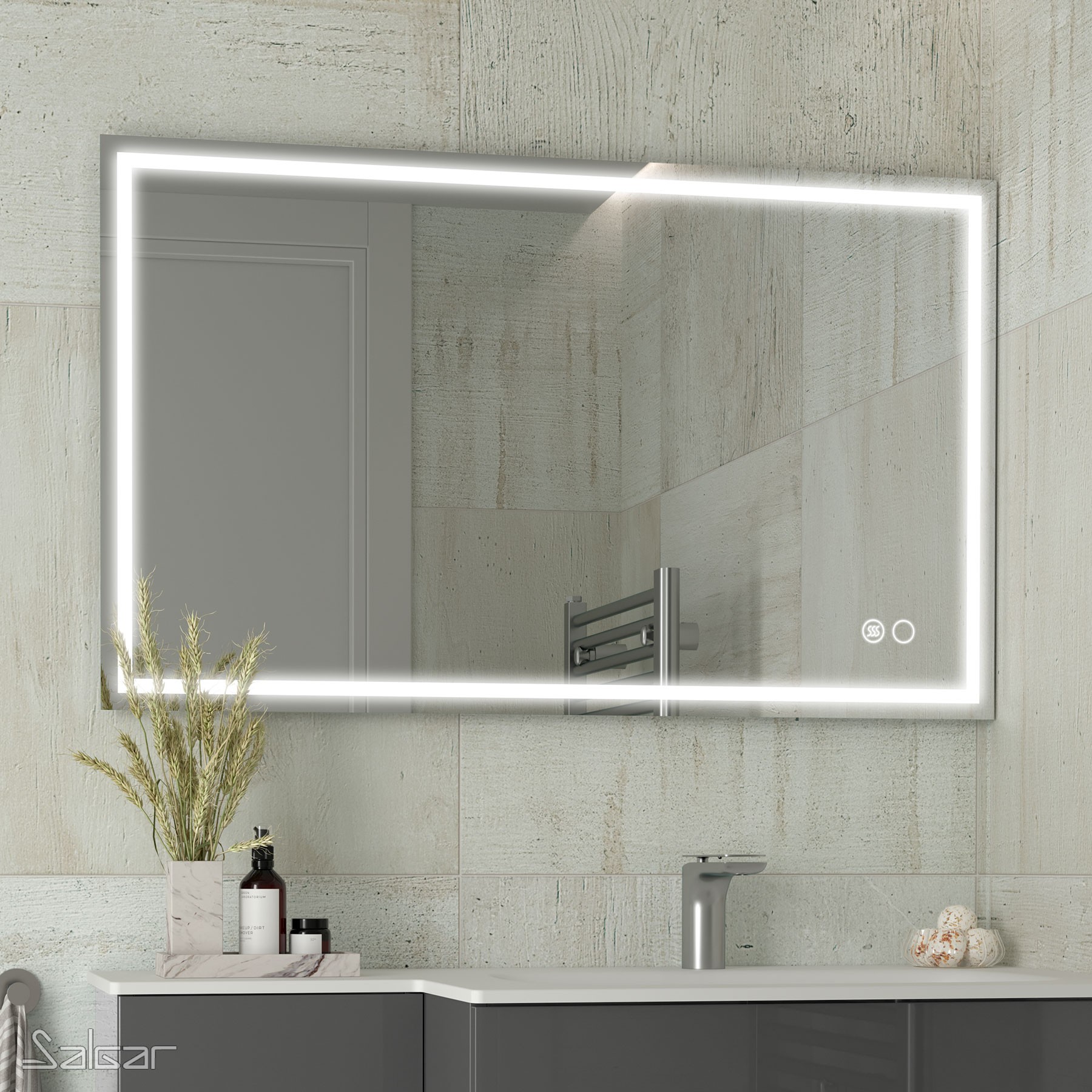 Spiegel CHICAGO II 1200 Horizontal Wandspiegel mit LED-leuchte (10 W) IP 44 1200 x 600 mm