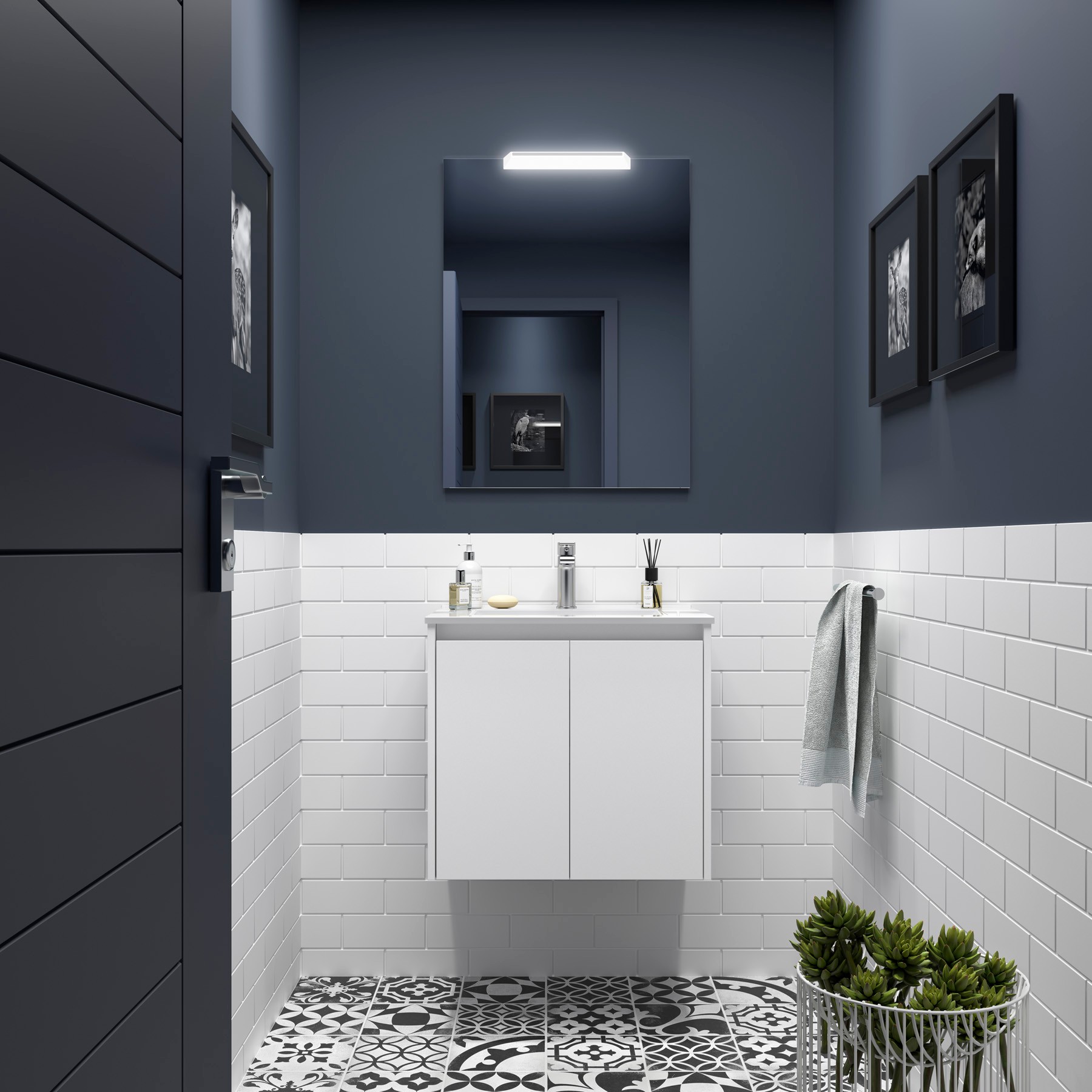 Badezimmermöbel NOJA 600 2 Türen WHITE SATIN + Waschtisch