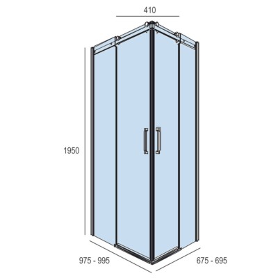 Duschabtrennung HELSINKI Eckmit 2T und 2F Brilho Transparente 675 x 975 x 1950 mm