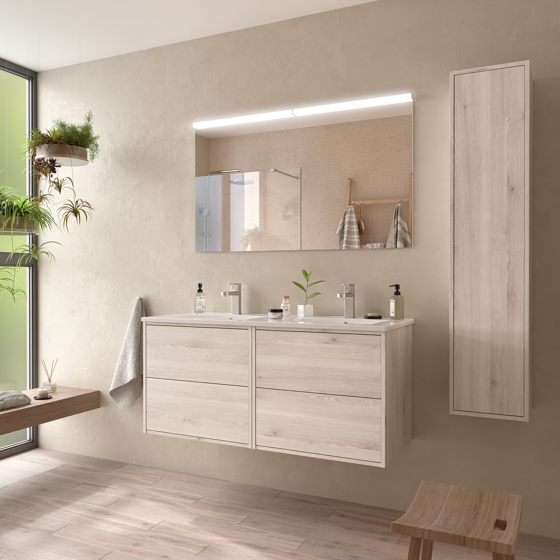 Badezimmermöbel OPTIMUS 1200 NATURAL + Waschtisch