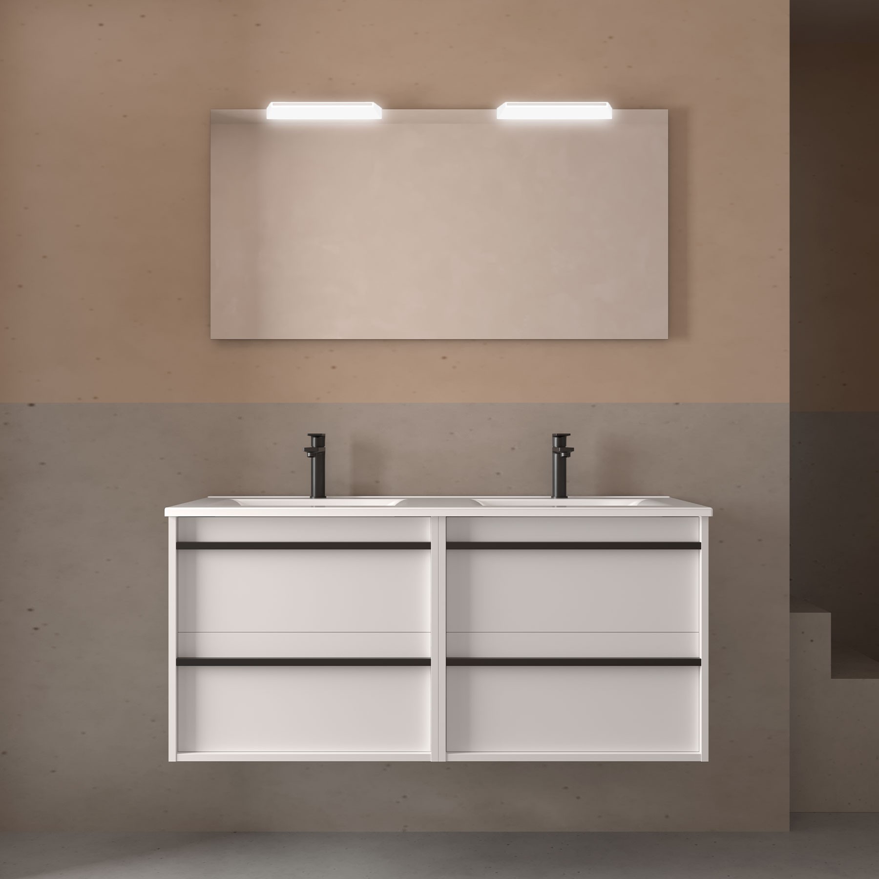 Badezimmermöbel ATTILA 1200 4 Schubladen WHITE SATIN + Waschtisch