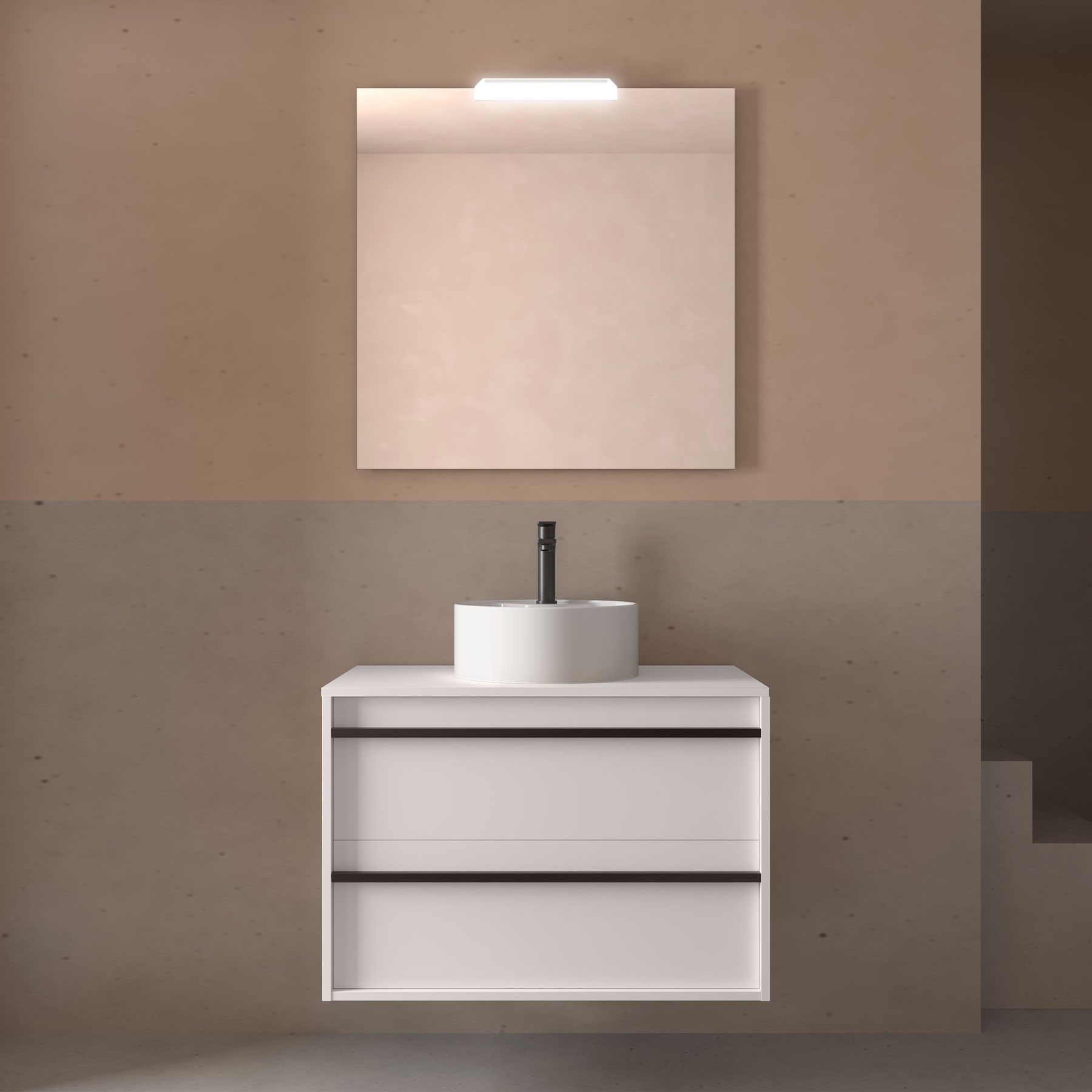 Badezimmermöbel ATTILA 800 2 Schubladen WHITE SATIN + Waschtisch-Platte