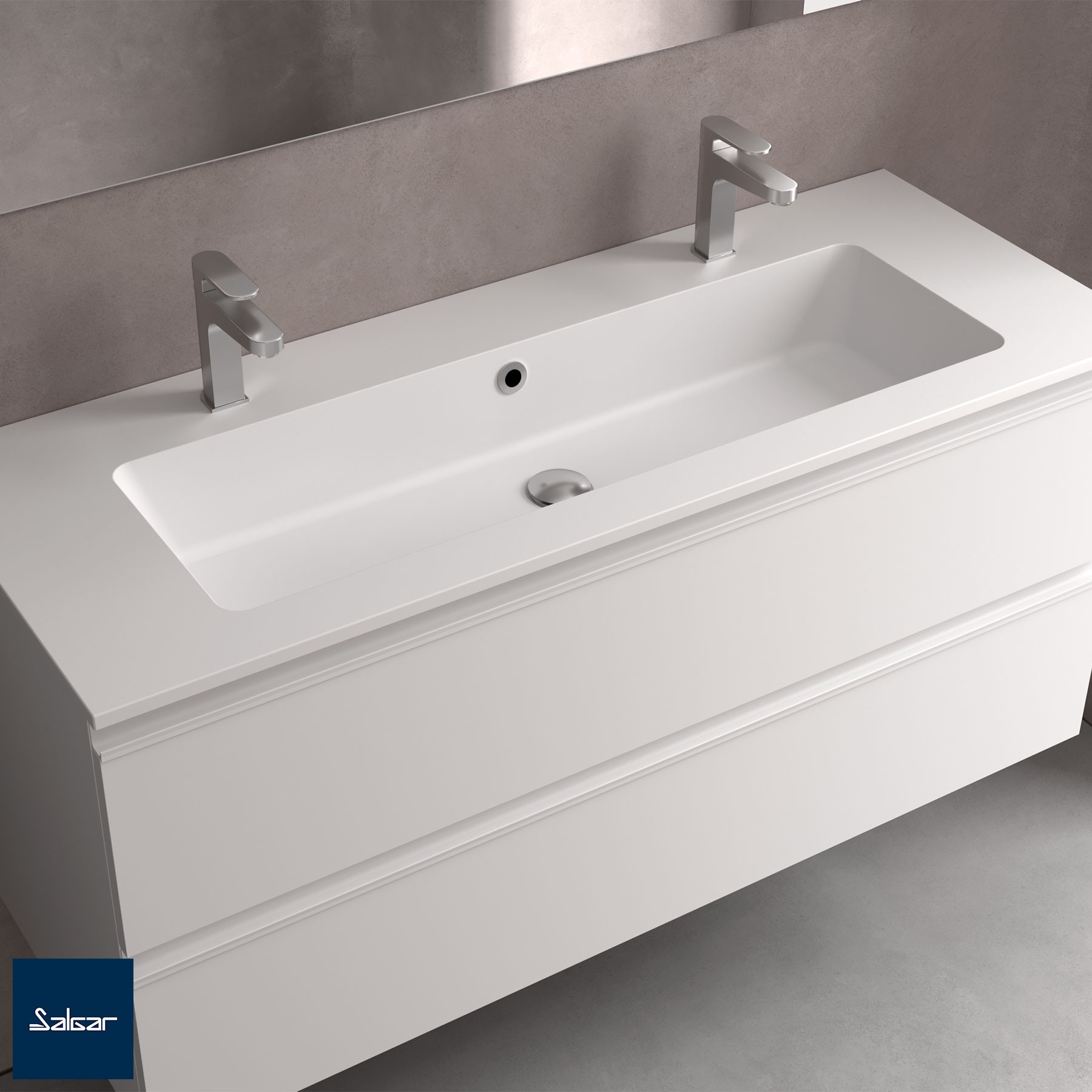 Waschtisch VILNA 1205 Mit 2 Bohrungen ohne Siphon und Clickerabfluss MINERALSOLID MATT 1205 x 460 x 15 mm