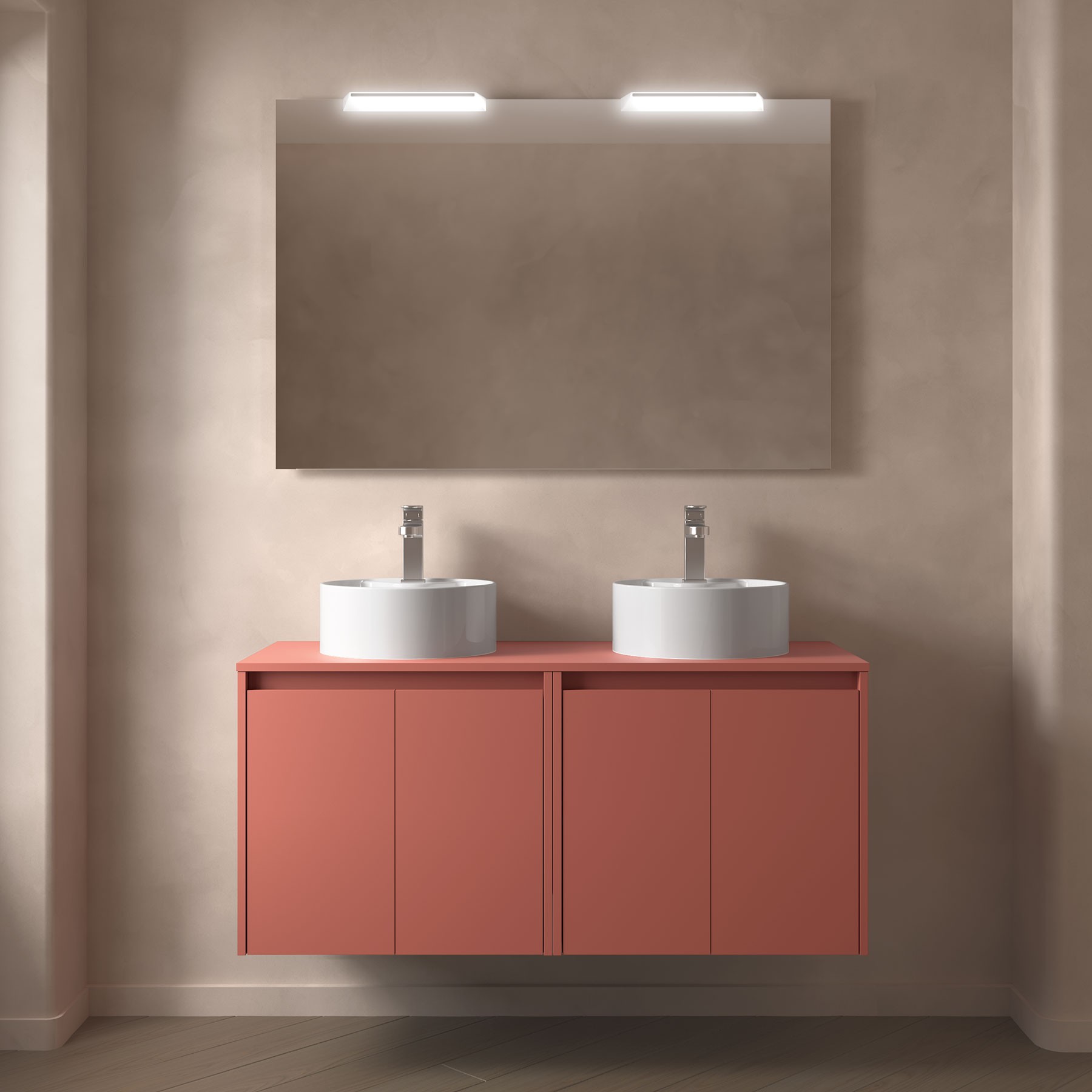 Badezimmermöbel NOJA 1200 4 Türen RED SATIN + Waschtisch-Platte
