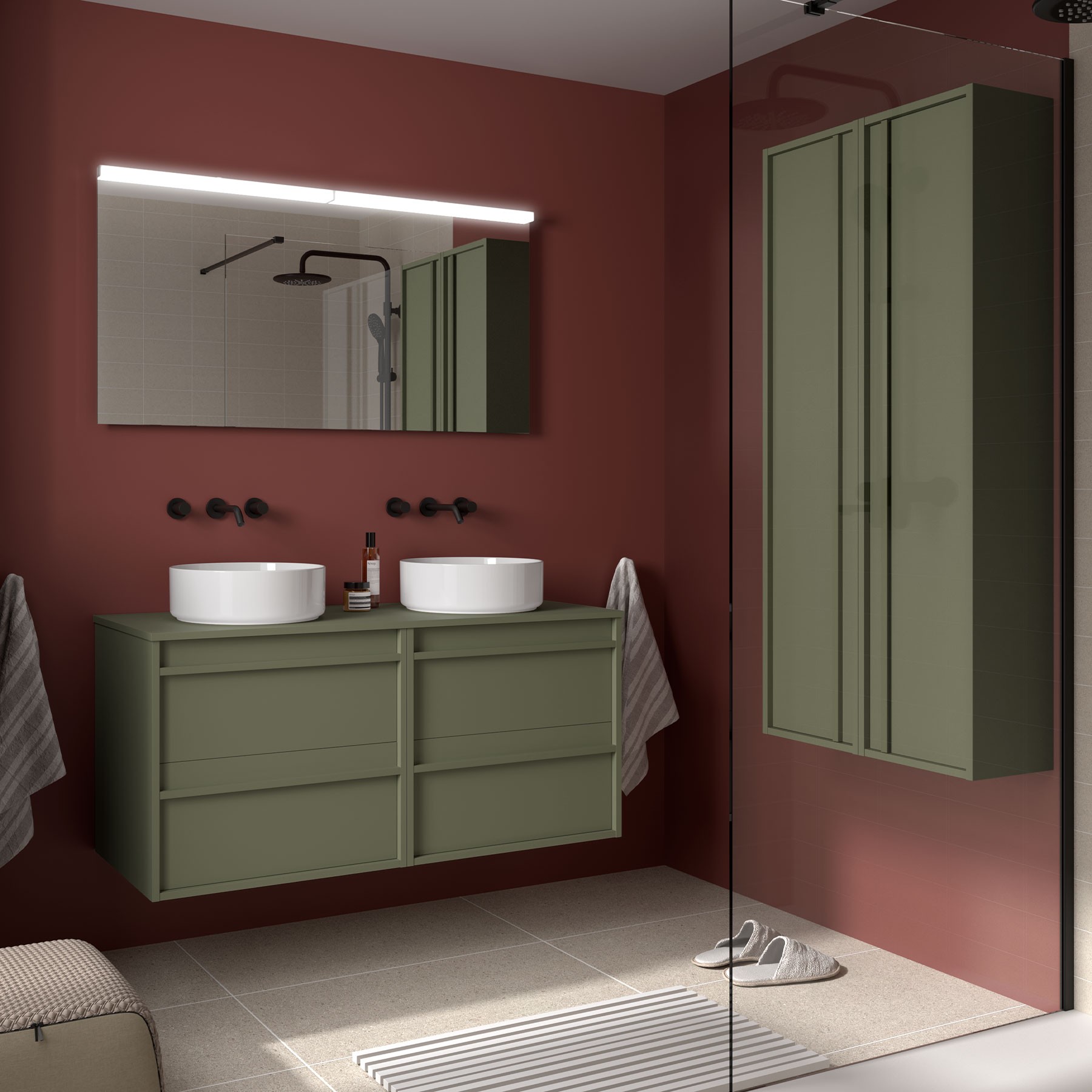 Badezimmermöbel ATTILA 1200 4 Schubladen GREEN SATIN + Waschtisch-Platte