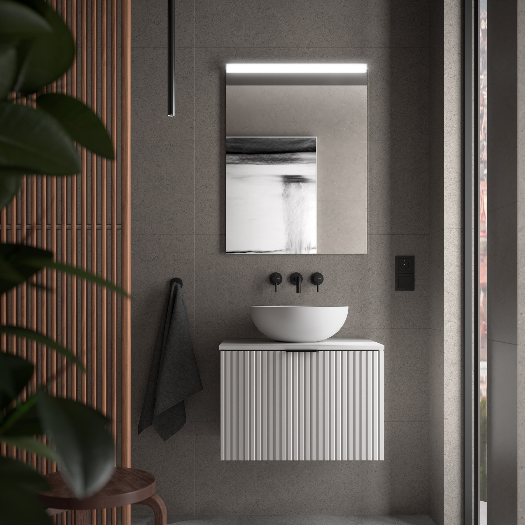 Badezimmermöbel BIBA 600 WHITE COTON + Waschtisch-Platte