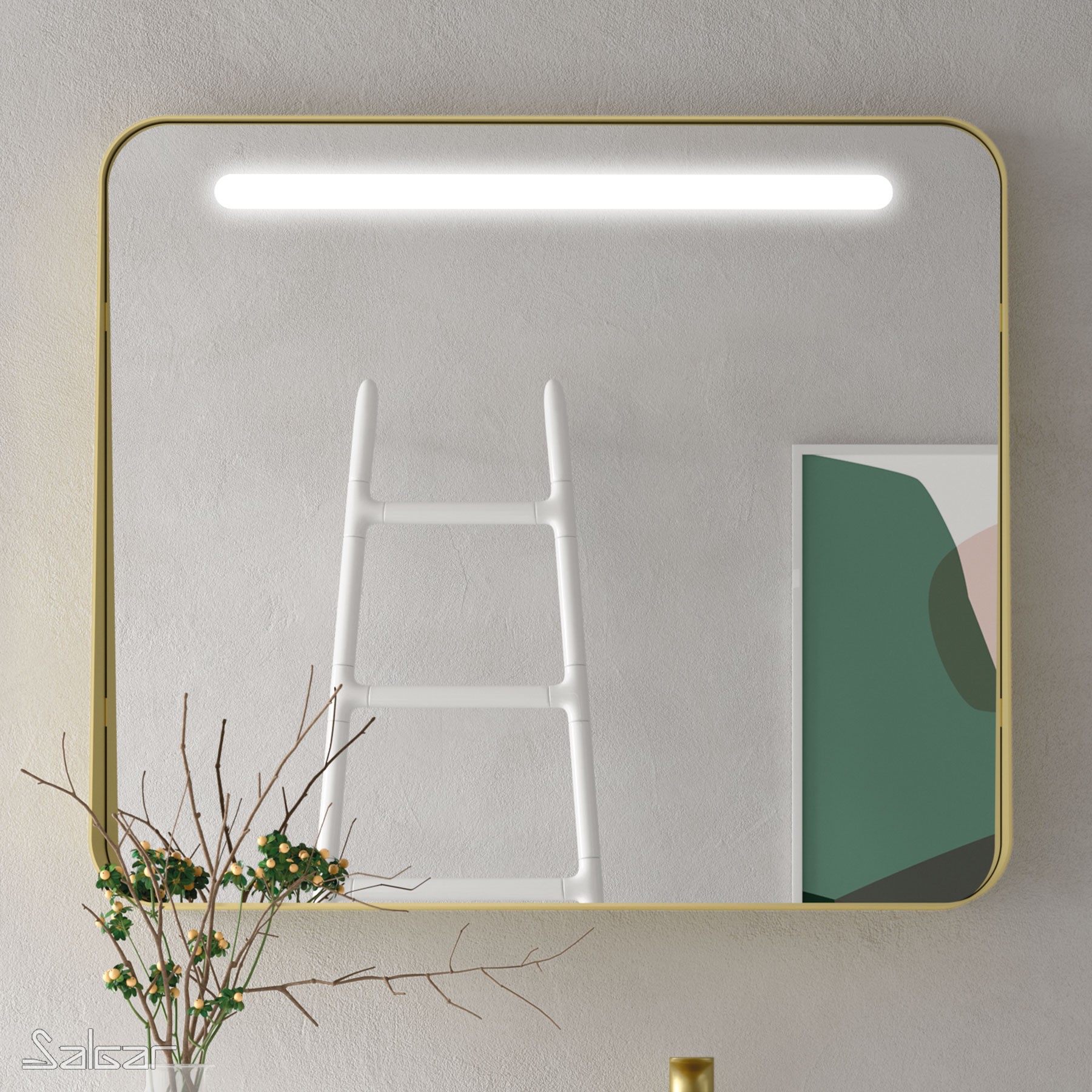 Spiegel APOLO 1000 gold Horizontal Wandspiegel mit Abstellbord mit LED-leuchte (12 W) IP 44 1000 x 700 x 110 mm