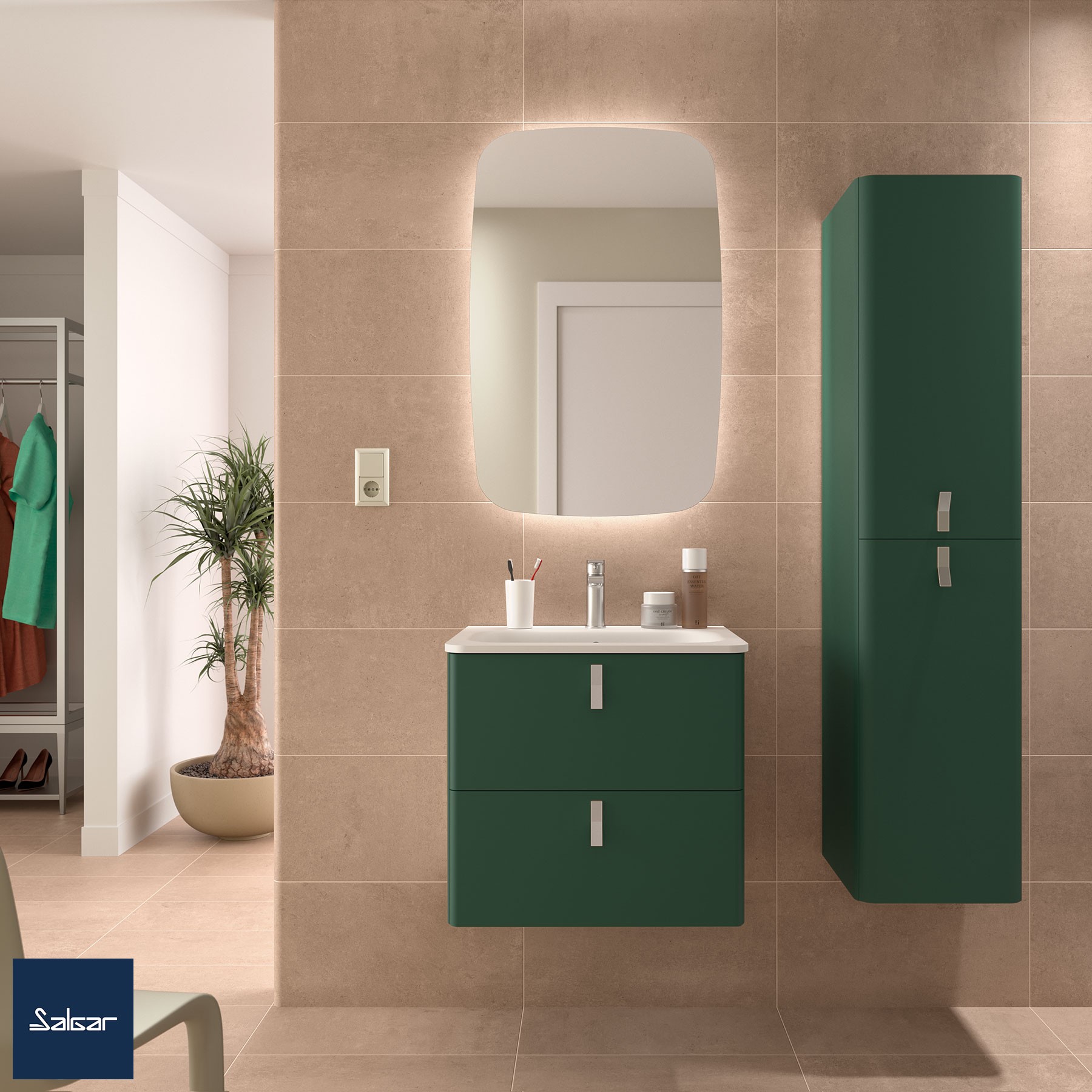 Schrank wandhängend UNIIQ 600 2 Schubladen mit Softeinzug ROYAL GREEN 598 x 540 x 450 mm