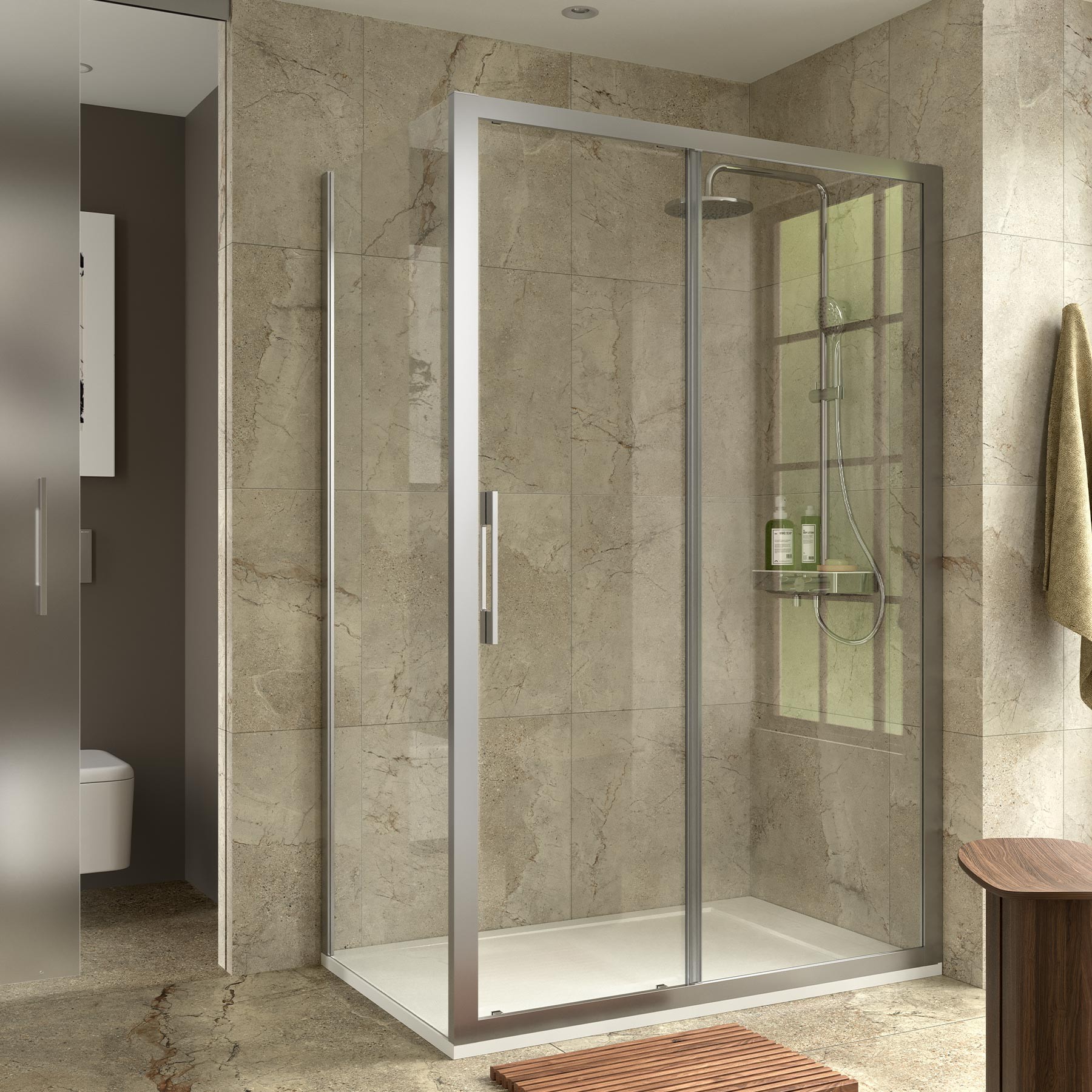 Duschabtrennung CLEARvorderfront mit 1T und 1FBrilho Transparente1040 - 1090  x 1950 mm