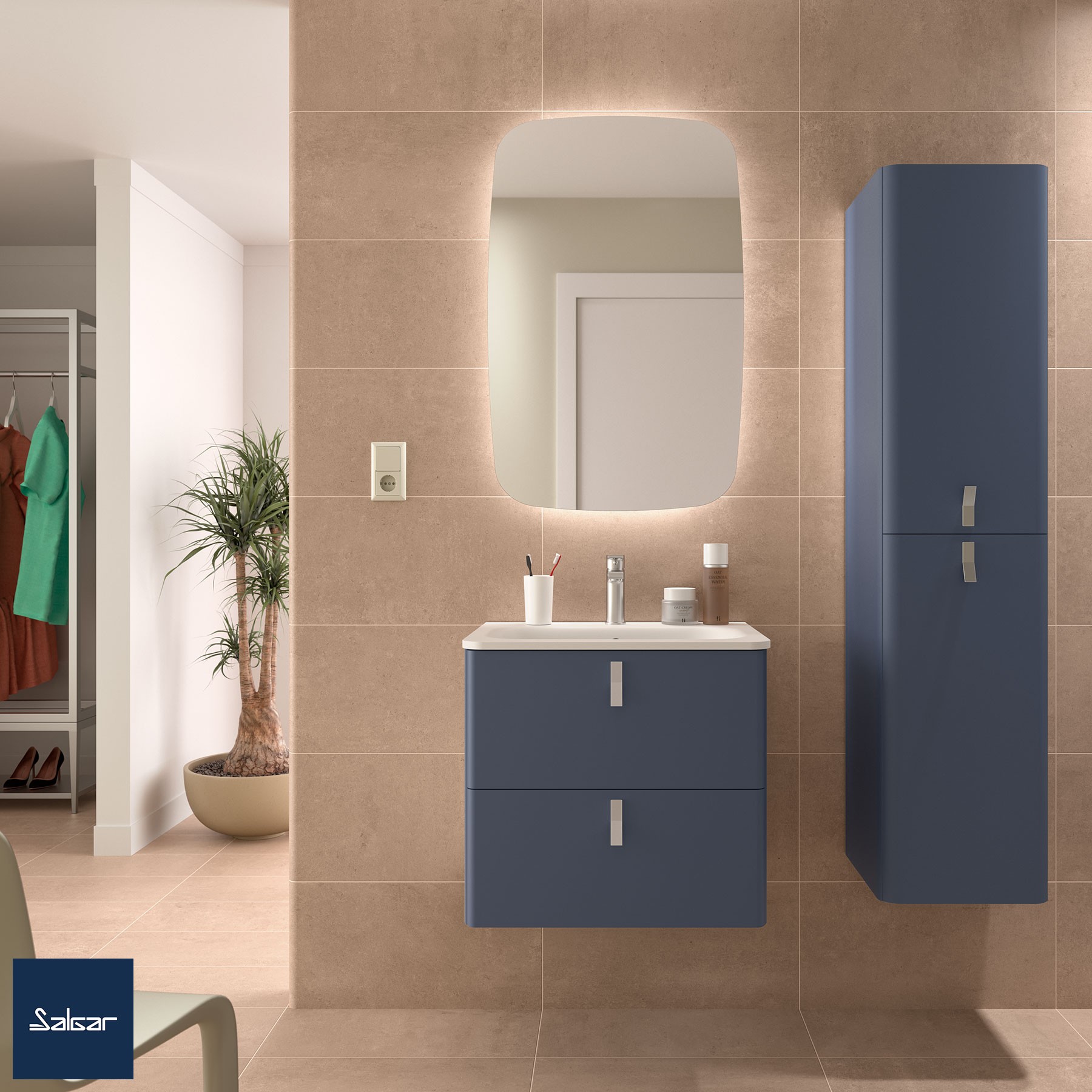Schrank wandhängend UNIIQ 600 2 Schubladen mit Softeinzug NIGHT BLUE 598 x 540 x 450 mm