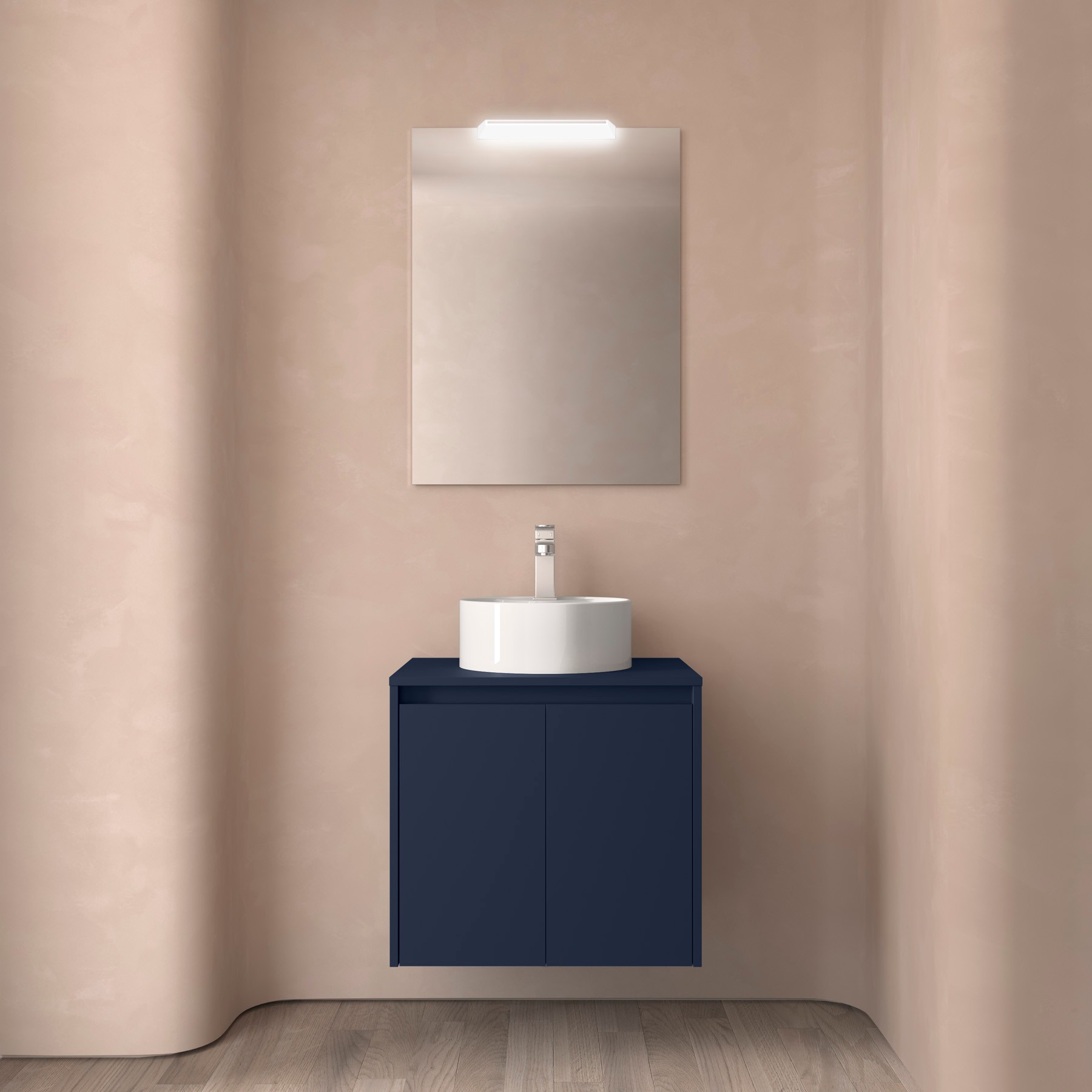 Badezimmermöbel NOJA 600 2 Türen BLUE SATIN + Waschtisch-Platte