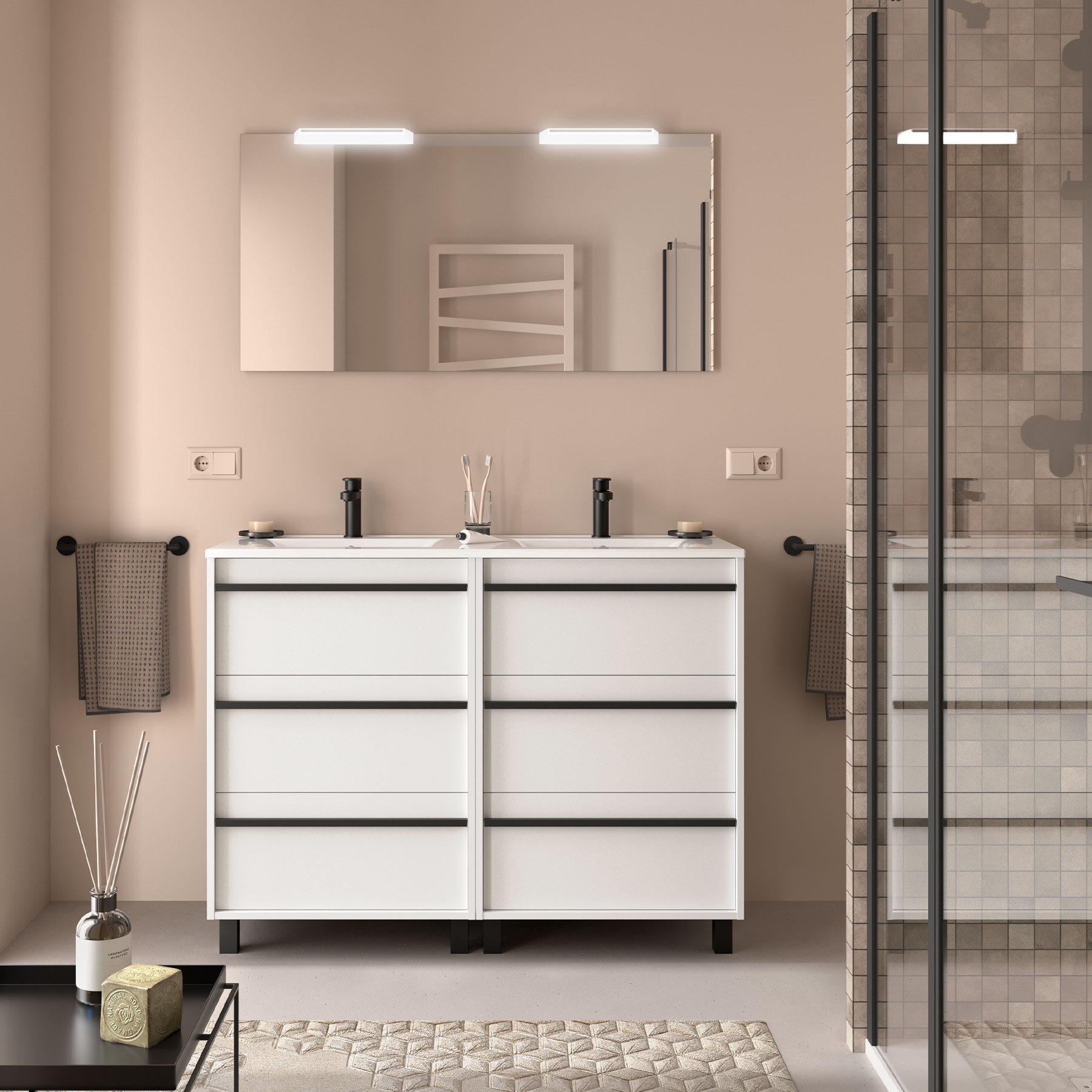 Badezimmermöbel ATTILA 1200 6 Schubladen WHITE SATIN + Waschtisch