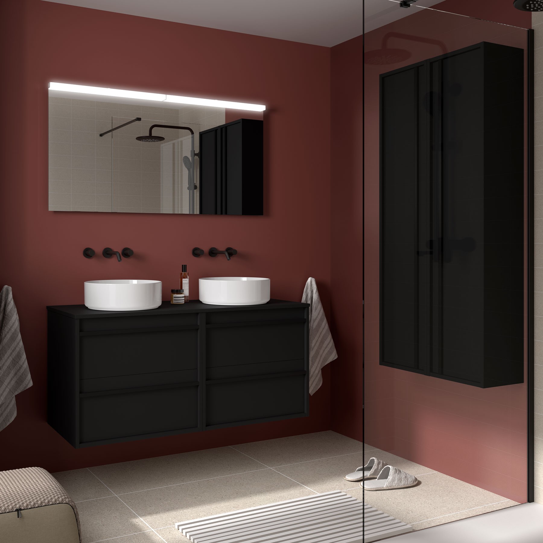 Badezimmermöbel ATTILA 1200 4 Schubladen BLACK SATIN + Waschtisch-Platte