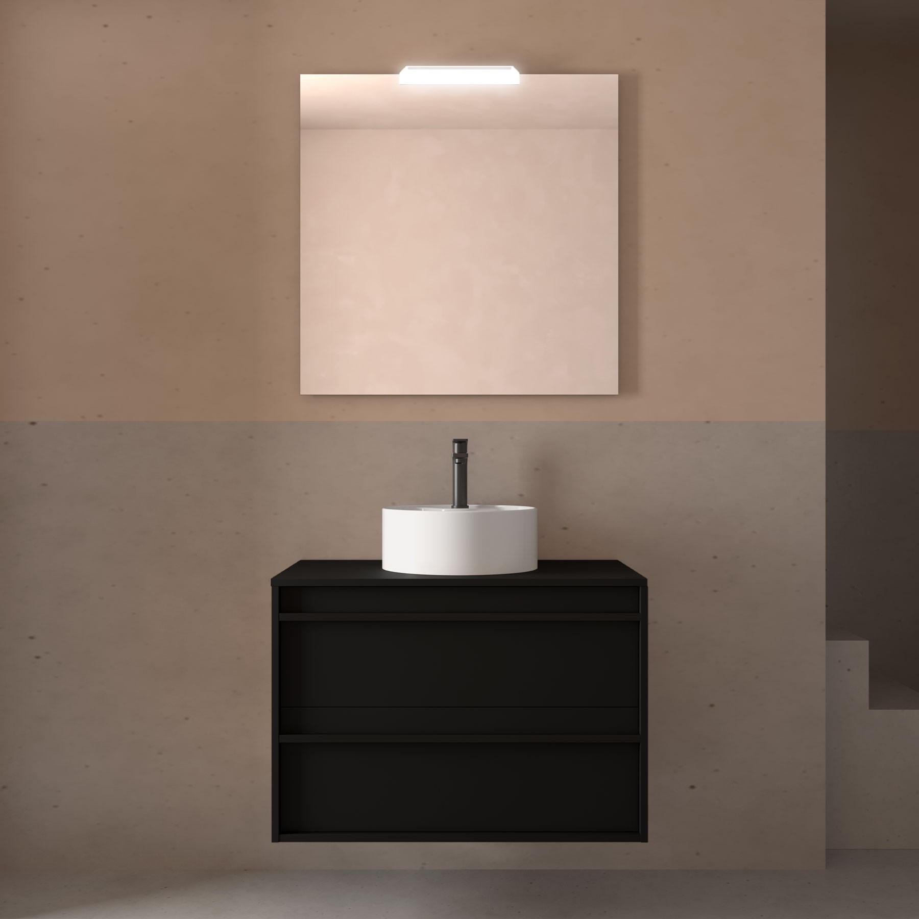 Badezimmermöbel ATTILA 800 2 Schubladen BLACK SATIN + Waschtisch-Platte