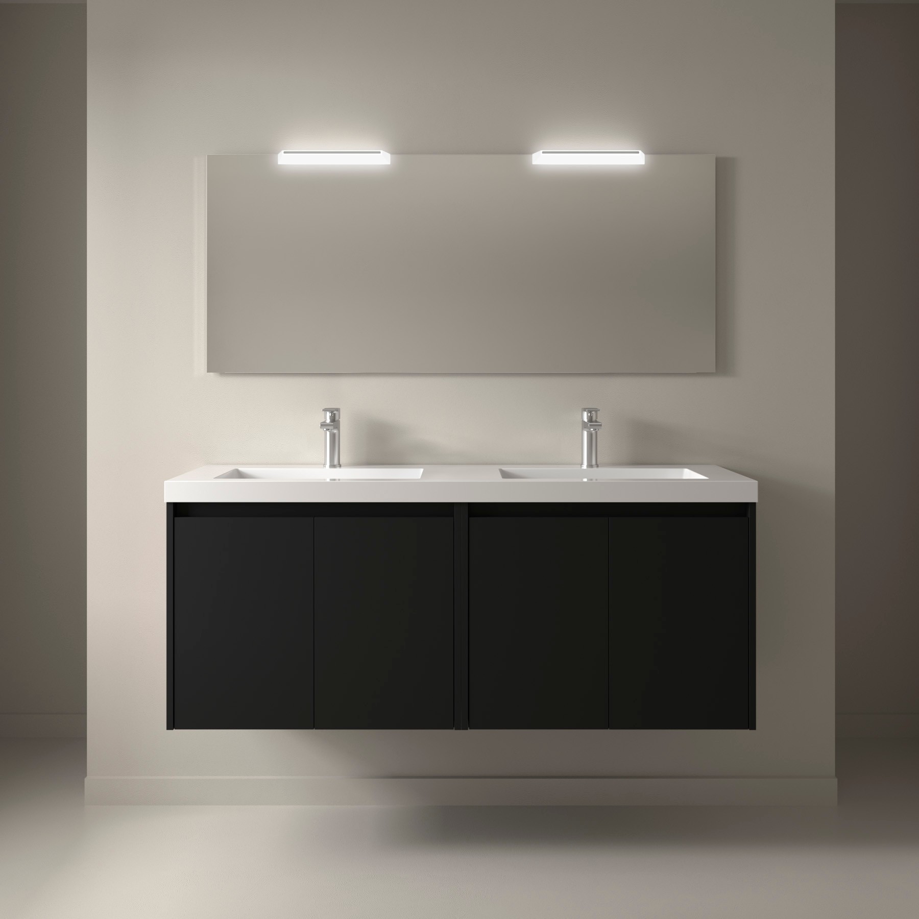 Badezimmermöbel NOJA 1400 4 Türen BLACK SATIN + Waschtisch