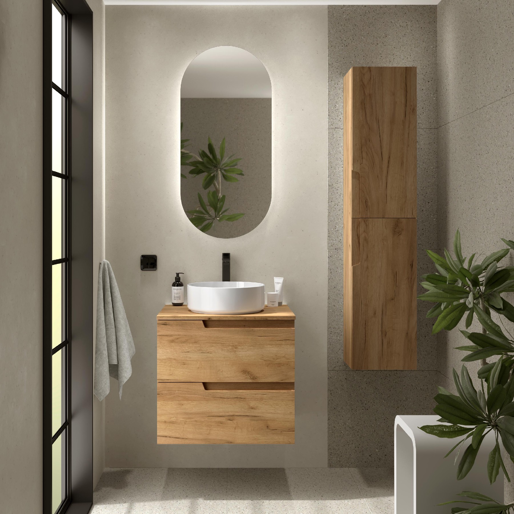 Badezimmermöbel VIMA 600 EICHE AFRIKA + Waschtisch-Platte