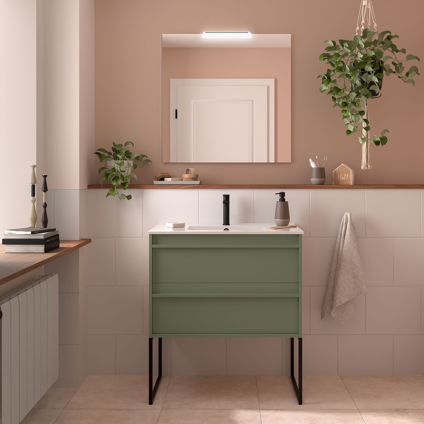Badezimmermöbel ATTILA 800 2 Schubladen GREEN SATIN + Waschtisch