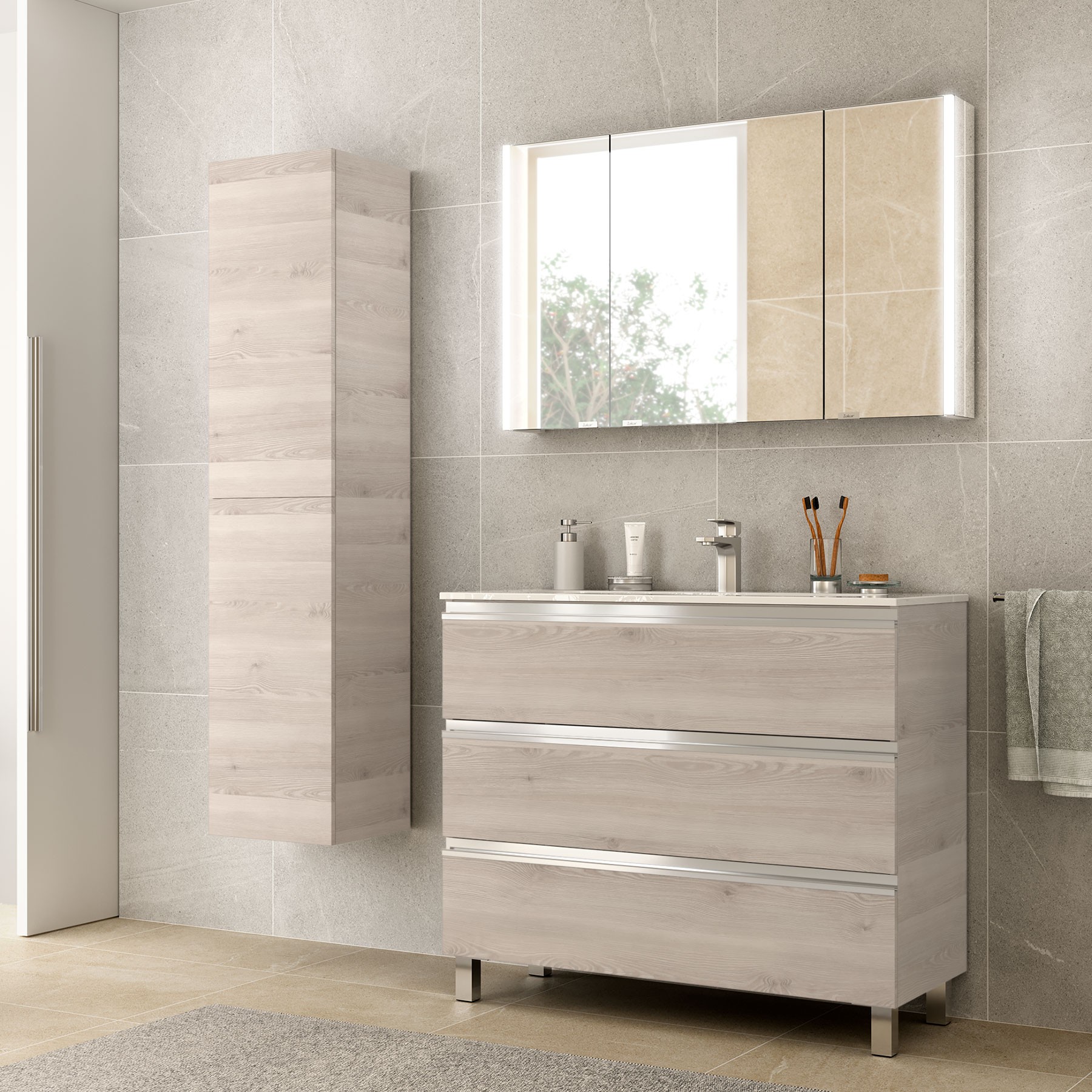 Badezimmerschrank SPIRIT 1000 3 Metallschubladen NATURAL 997 x 810 x 450 mm